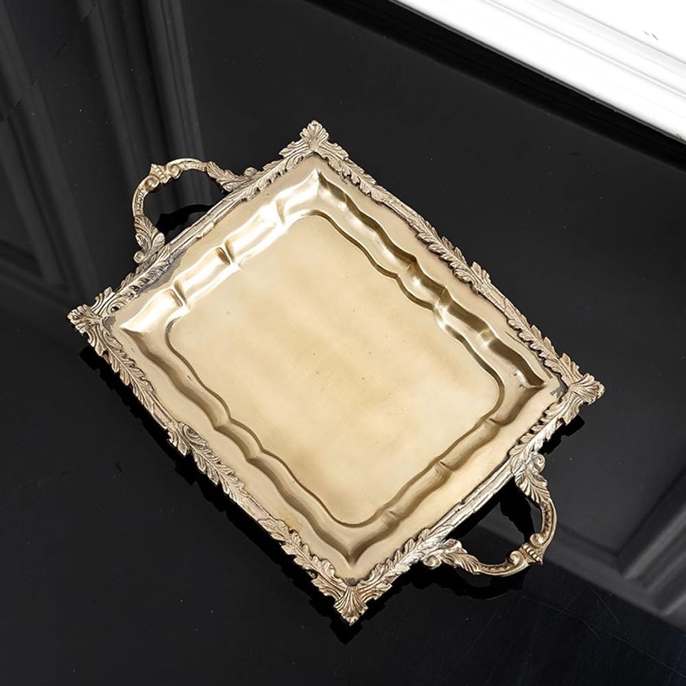 Bandeja rectangular para servir, bandeja de tocador, bandeja de almacenamiento decorativa de latón, organizador de perfume, soporte para joyas, plato de maquillaje