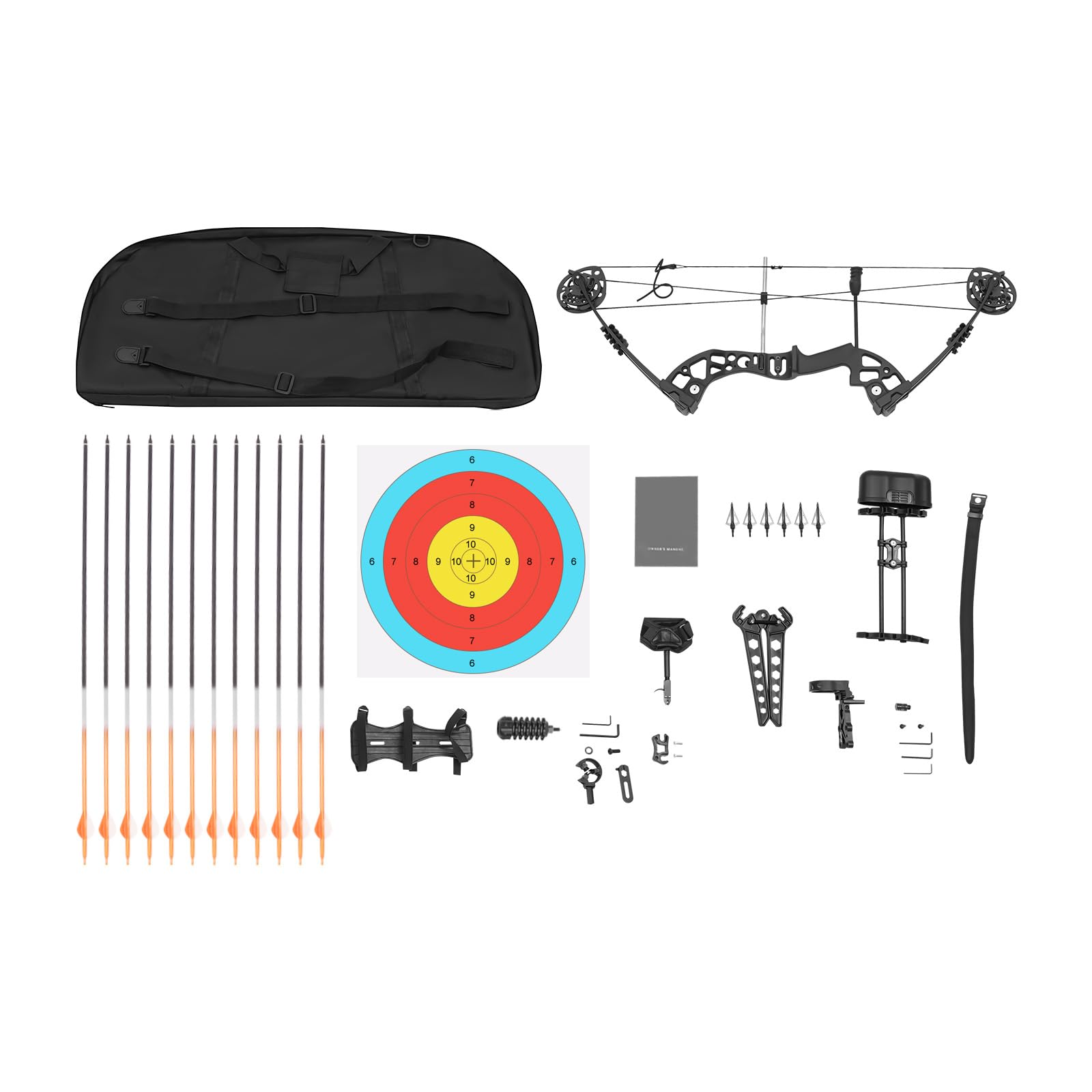 Compoundbogen Set Erwachsene, 30-60 LBS Einstellbar Bogenschießen Erwachsene Jagdbogen Sportbogen mit 12 Pfeilen für Jagd Zielschießen Praxis