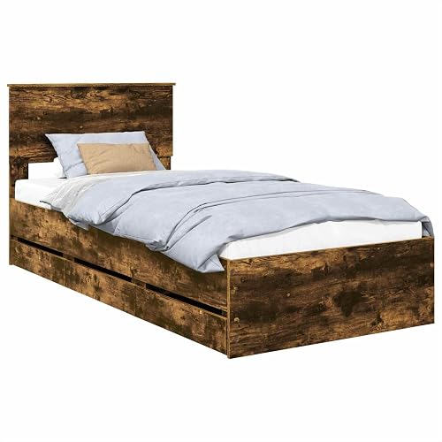 vidaXL Cadre de lit avec tiroir Chêne fumé 90 x 190 cm Bois Ingénierie