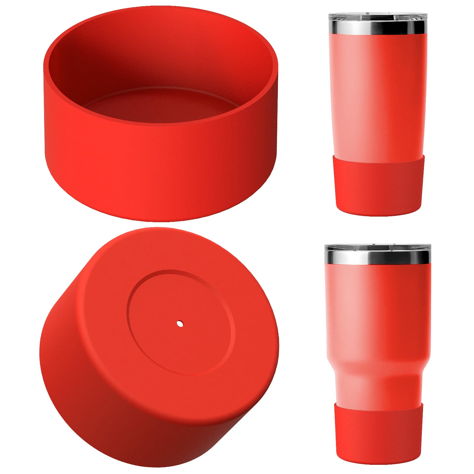 Linkidea Water Bottle Boot Compatible with YETI Rambler Travel Mug 20oz/30oz, Tumbler 20oz/30oz, Silicone Anti-Slip Water Bottle Bottom Sleeve Cover Protector (Red / 2 Pack)