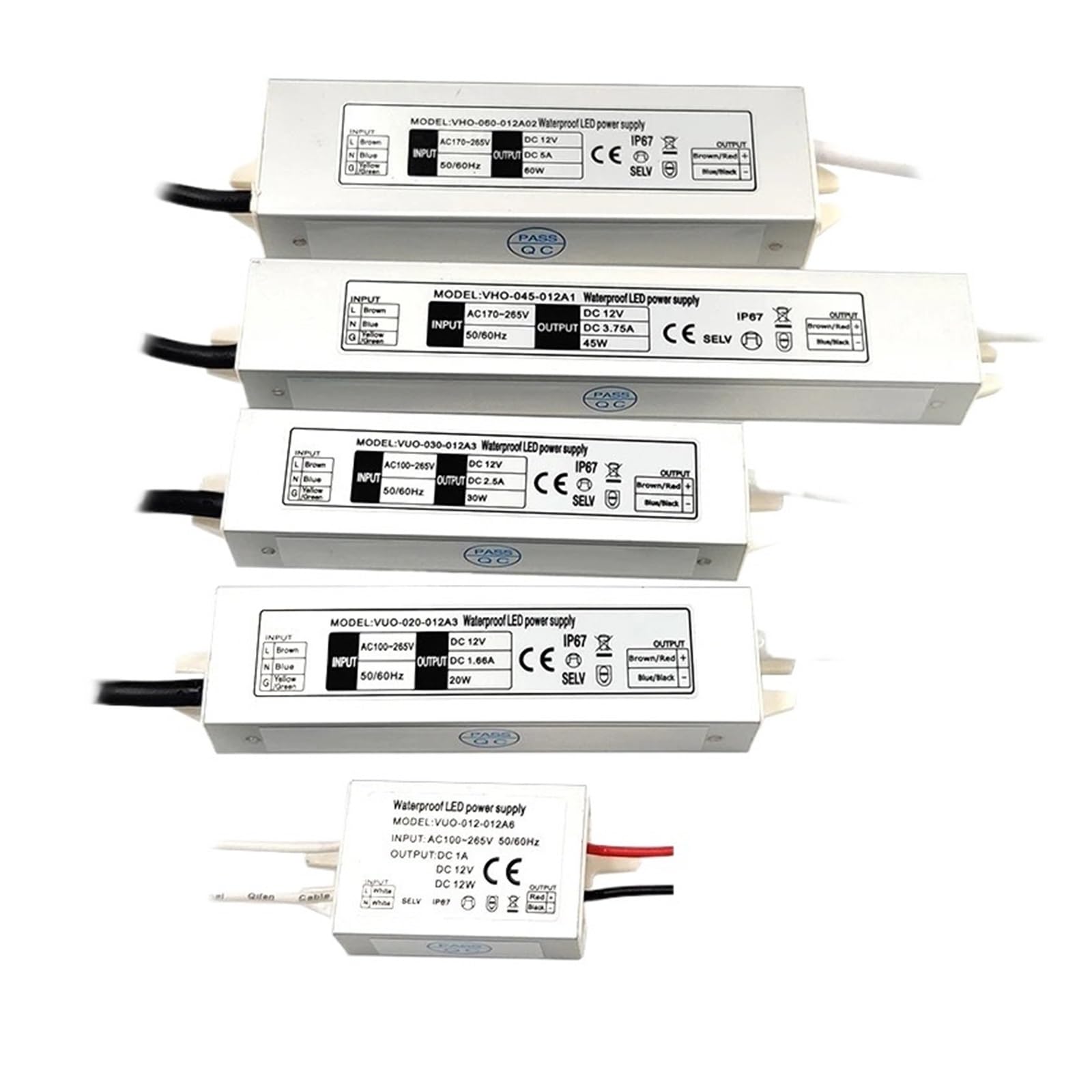 1 PZ LED ingresso alimentazione impermeabile AC100-265V uscita 12V 1A 12W/1.68A 20W /2.5A 30W/ 3.75A 40W /5A 60W / trasformatore(100W)