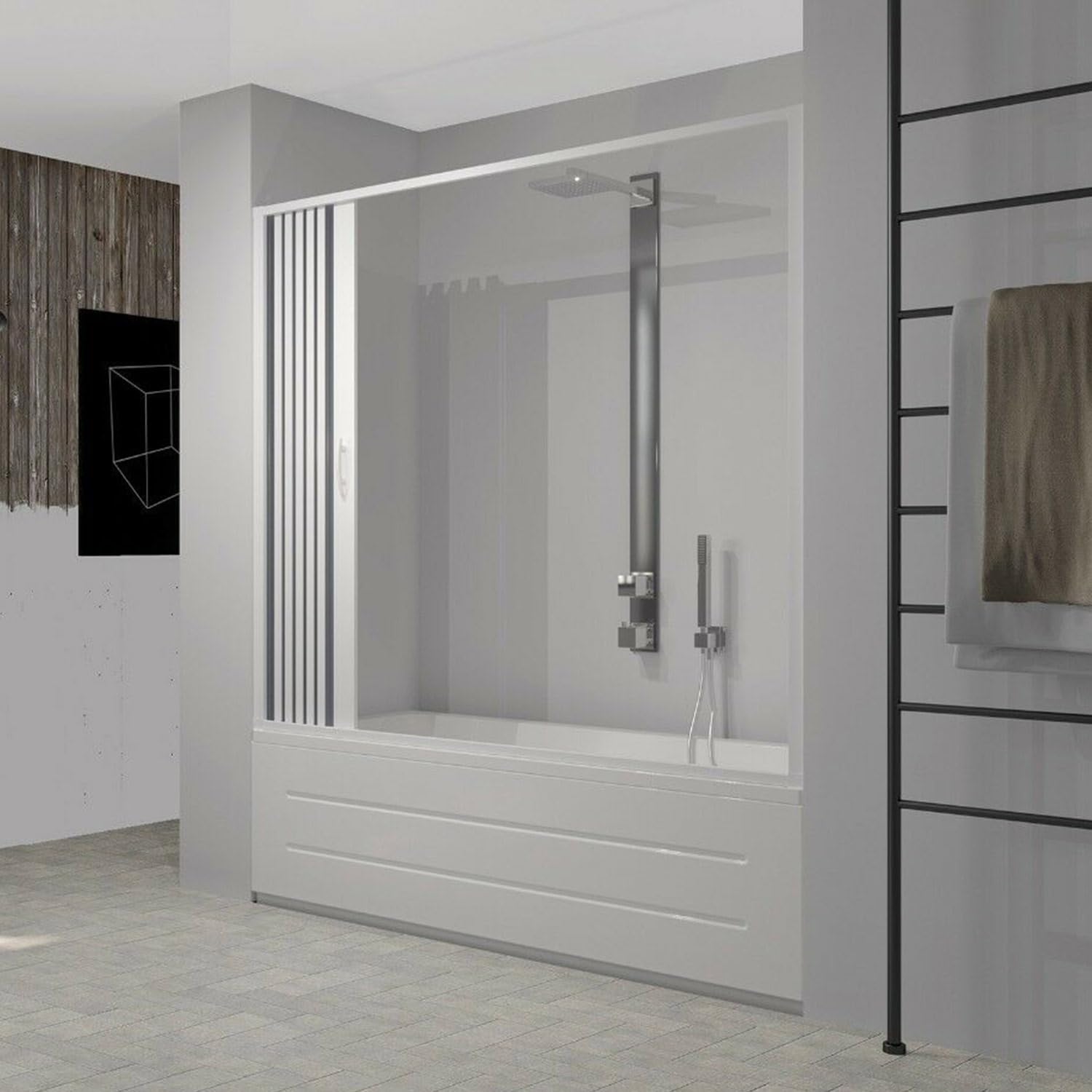 Forte Puerta de Bañera 170 cm en PVC Plegable con Apertura Lateral H 150 cm Color Blanco Mod. Flex