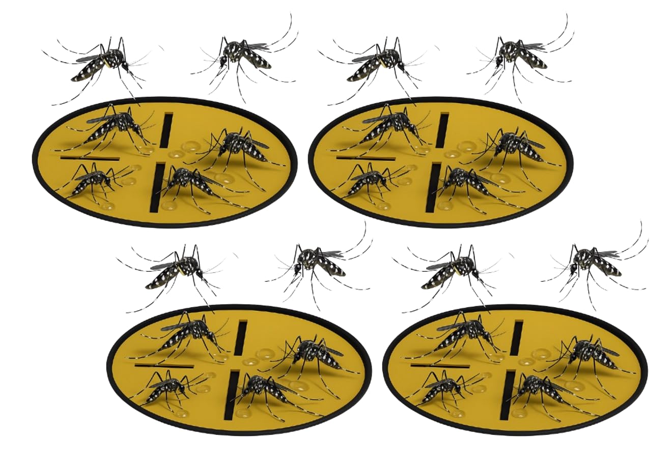X4 Piège à Moustiques Larves – sans Récipient – 4 Flotteur + 4 Filet + 8 Disques Jaunes – Anti Moustique Tigre Jardin Terrasse Balcon – Écologique Réutilisable sans Produit Chimique Ciao Mosquito