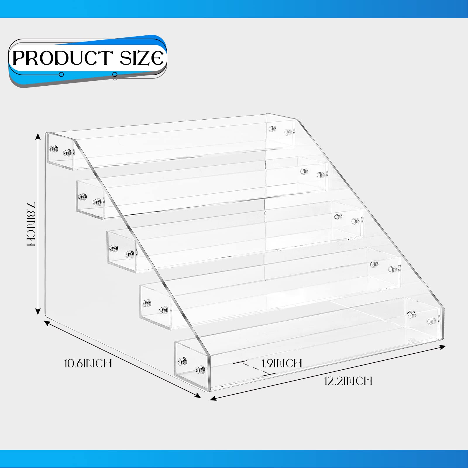 2 Pcs Acrylic Tiered Spice Rack Organizer 5 Tier Vertical Seasoning Organizer Clear Spice Shelf Tiered Pantry Shelves for Cabinet Kitchen Countertop Storage Organization Display, 12.2 x 10.6 x 7.8 In
