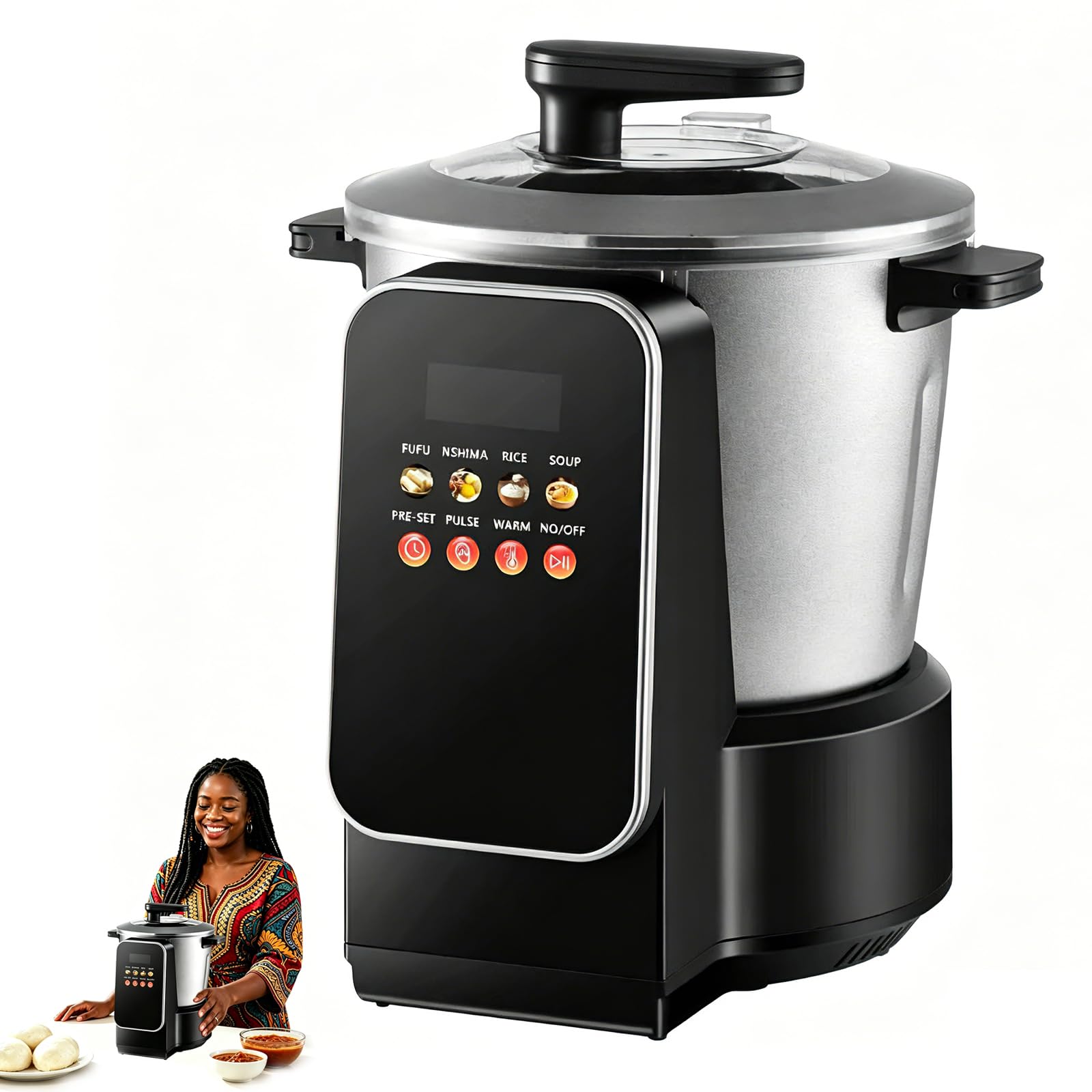 Urządzenie Do Ubijania Fufu, Ubijak Do Yam 6L, 900W, Automatyczna Kuchenka Z Dotykowym Sterowaniem Led, Utrzymywanie Ciepła I Ustawienia 24-Godzinne Dla Fufu, Ugali, Banku, Ryżu I Zupy