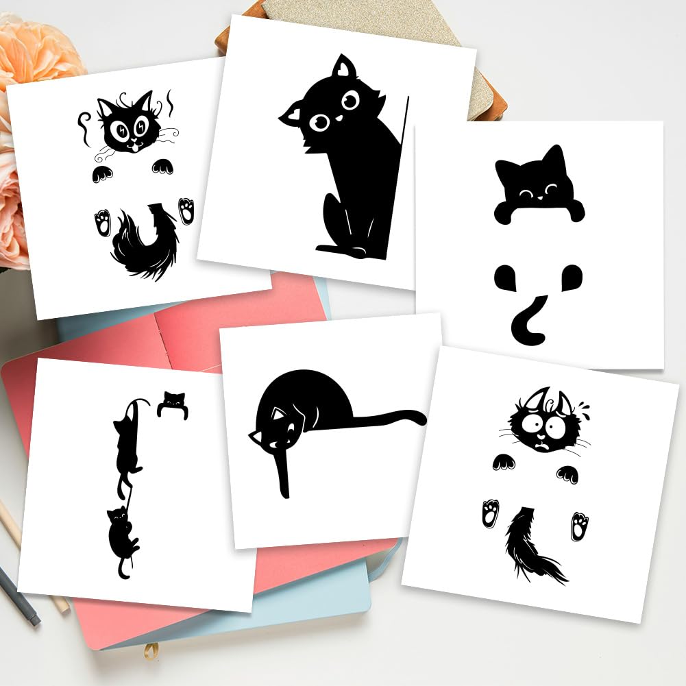 AHANDMAKER 6 Types Mignon Chat Noir Cartoon Interrupteur Autocollant Mural Chat Noir Dessin Animé Autocollant Mural Créatif Peeping Cat Interrupteur Interrupteur Autocollant