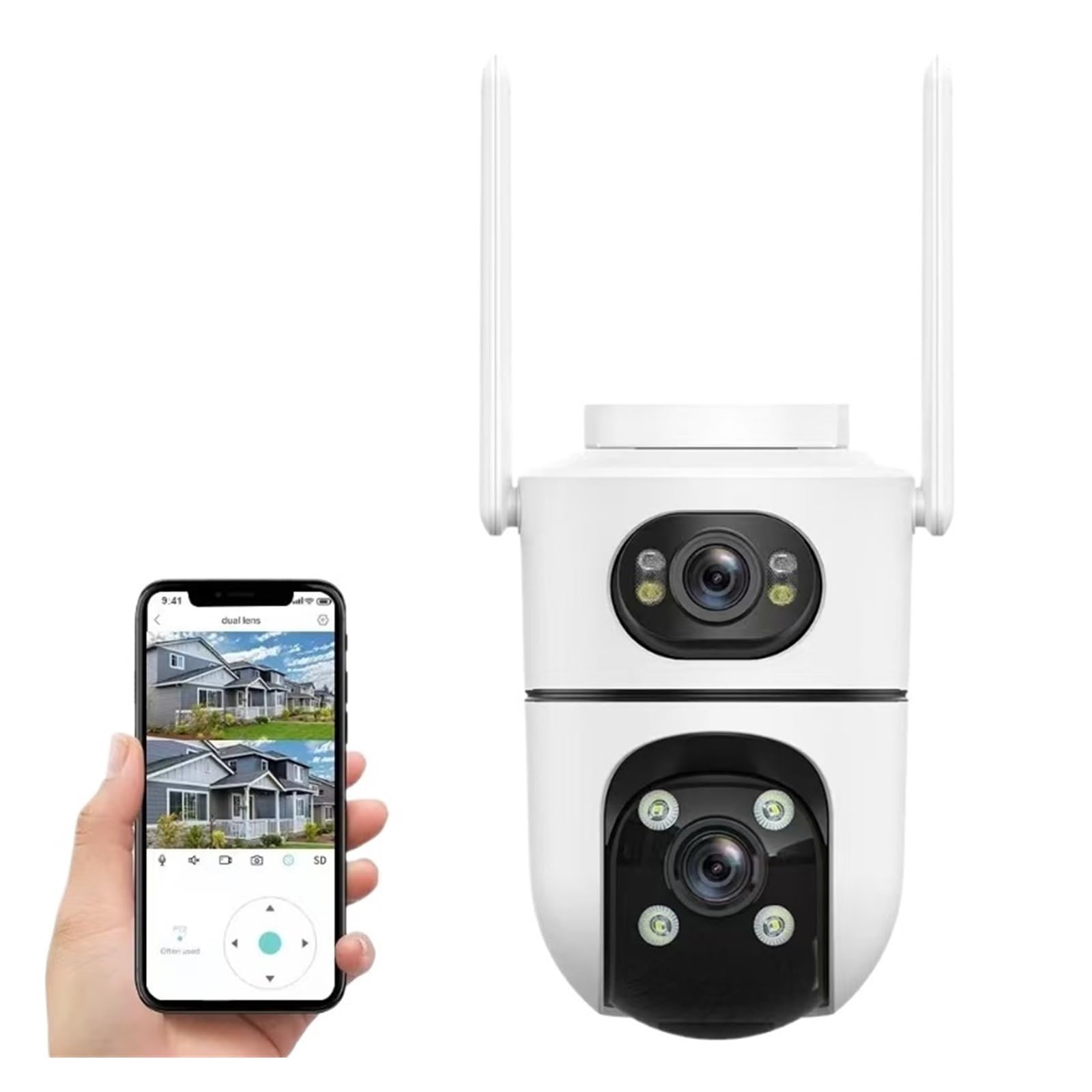JVDDI 6MP Dual Lens Dual Screen Wifi Camera Waterproof Color IR Night Vision Auto Tracking Cloud Wifi Surveillance Camera(ADD 32G)