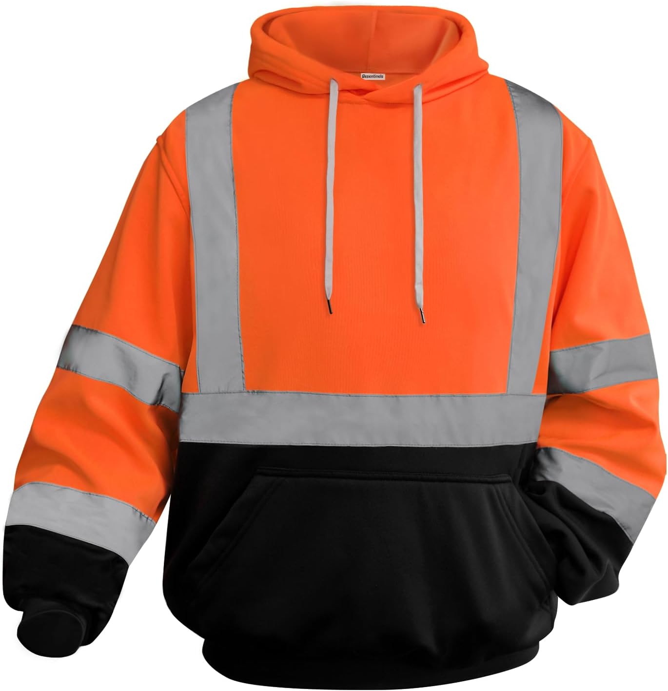 Hi Vis Orange Hoodie for Men, Safety Reflective with Black Bottom, High Visibility, Meets ANSI, XL