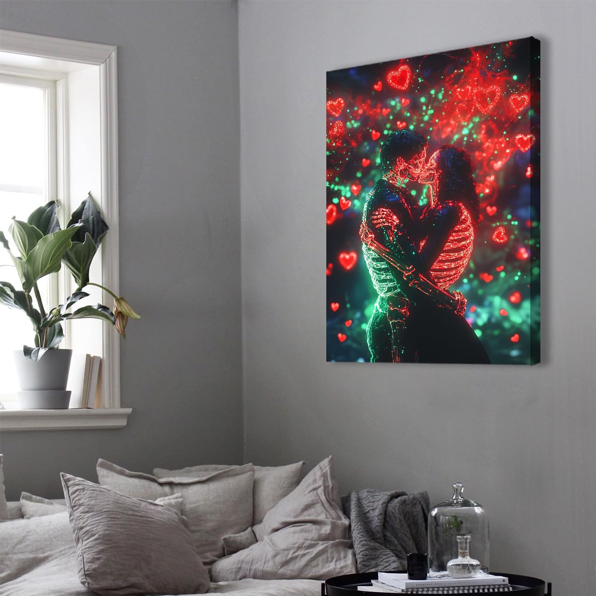 TOANGWALL Romans płótno oprawione sztuka ścienna obejmujący szkielet para czerwone serce wzór mural nadruk futurystyczny miłość plakat obraz do dekoracji korytarza 40 x 60 cm