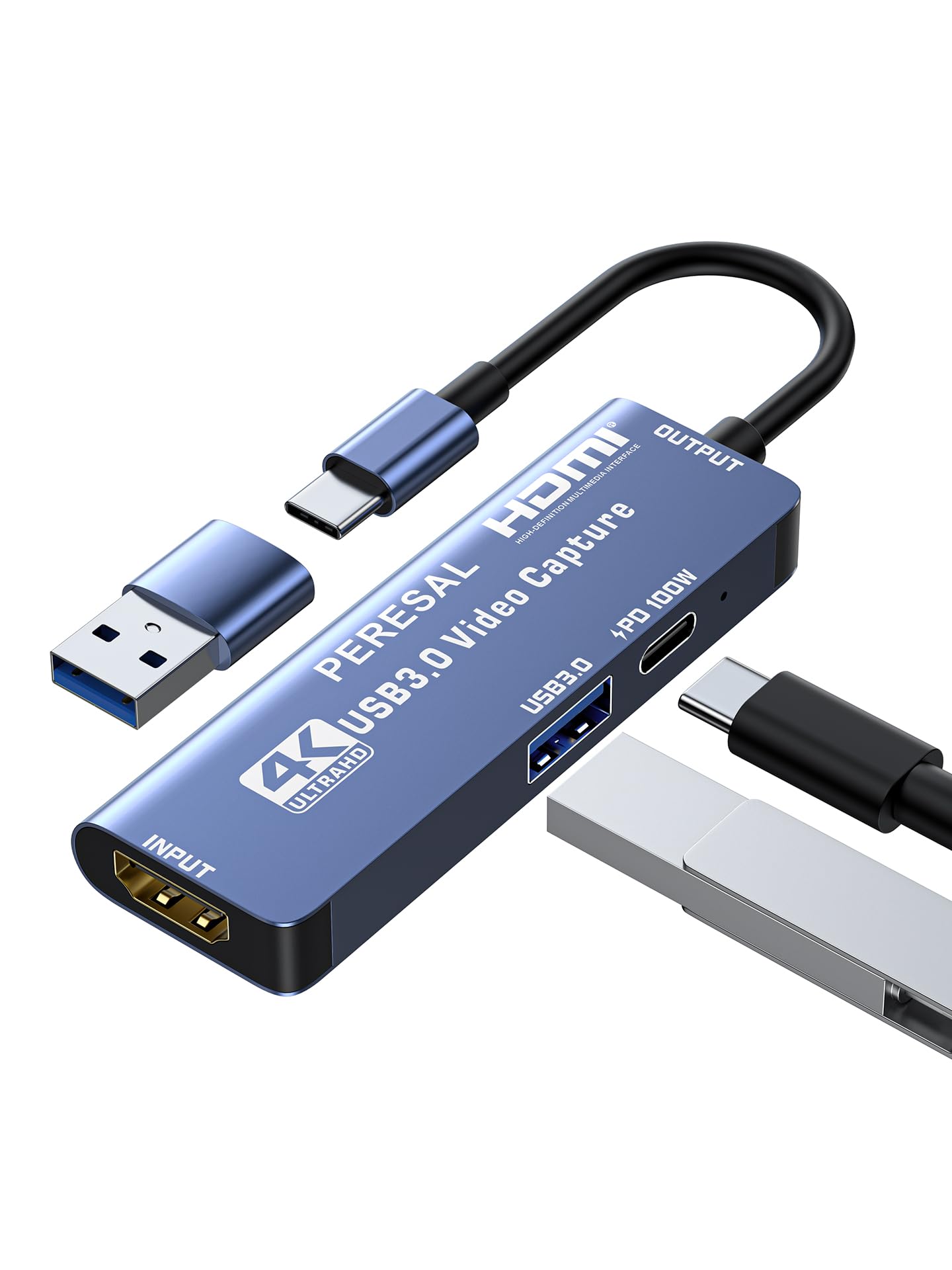 Tarjeta de adquisición de Video USB 3.0 con PD 100W y, grabación de Juegos en Streaming 4K, 60FPS, Tarjeta de adquisición HDMI a USB-A/C para Quest 3, conmutador, PS5/4, cámara, Xbox, Tabl