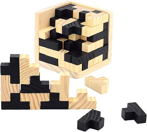 Miniatura 5 de Ahyuan - Rompecabezas de madera en forma de T, rompecabezas de lógica, juguete educativo para niños y adultos (negro y natural)