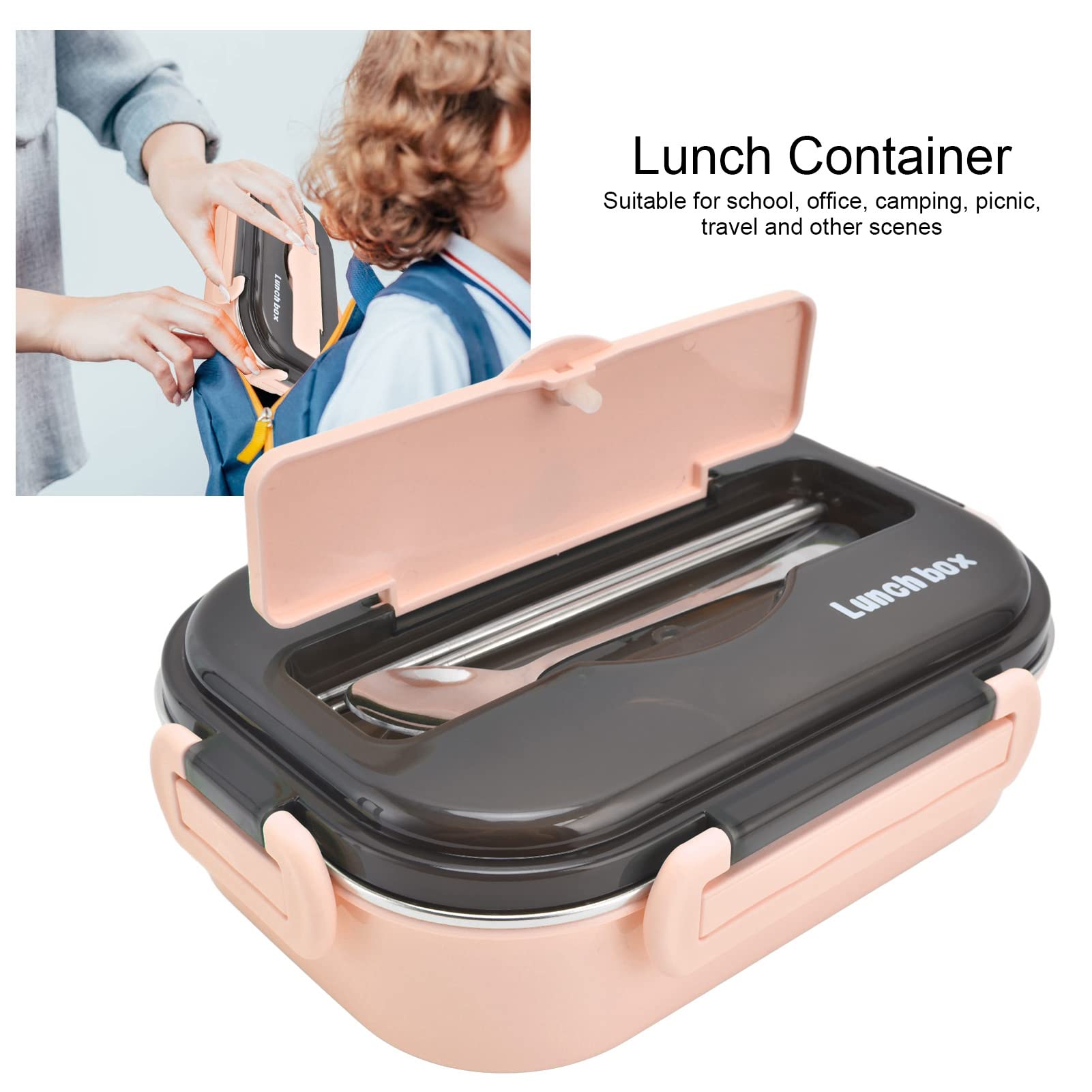 Porta Pranzo Bambini Acciaio Inox 1000ml - 3 Scomparti, Antigoccia, Adatto Microonde, Con Posate