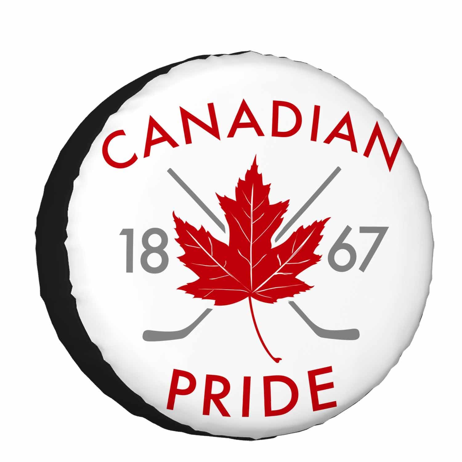 Canadian Pride Spare Tire Cover 1867 Crest Maple Leaf and Crossed Hockey Sticks Polyester Universal Wheel Tire Cover for Trailer Camping Weatherproof for Rv SUV Truck Camper Travel 15 inch