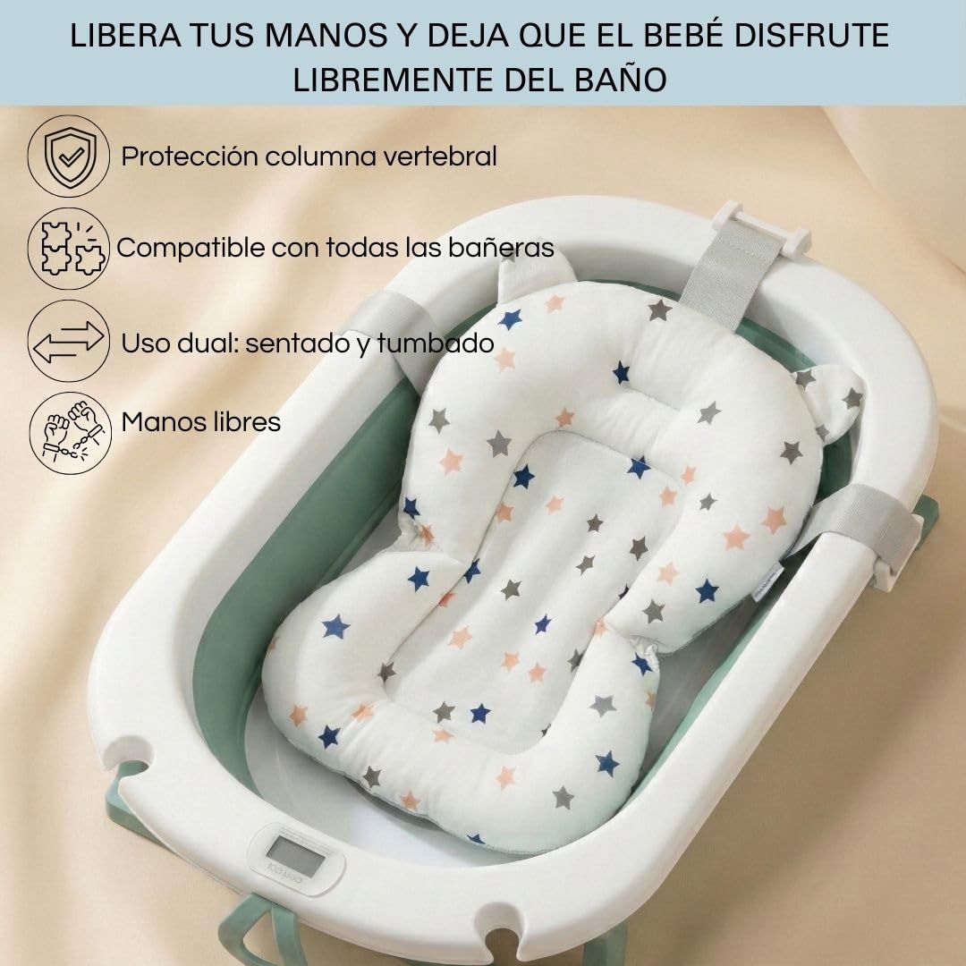 Cojín para Bañera de Bebé Ajustable y Portátil con Malla Antideslizante, Almohada Reductora, Hamaca de Ducha (Blanco)