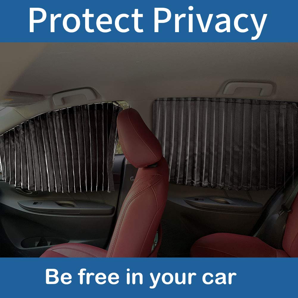 Ovege - Tendina parasole plissettata per finestrini dell’auto, protezione dai raggi UV, morbida, per bambini e per la tua privacy, magneti ultra forti, nero opaco, per sedile posteriore, 2 pezzi