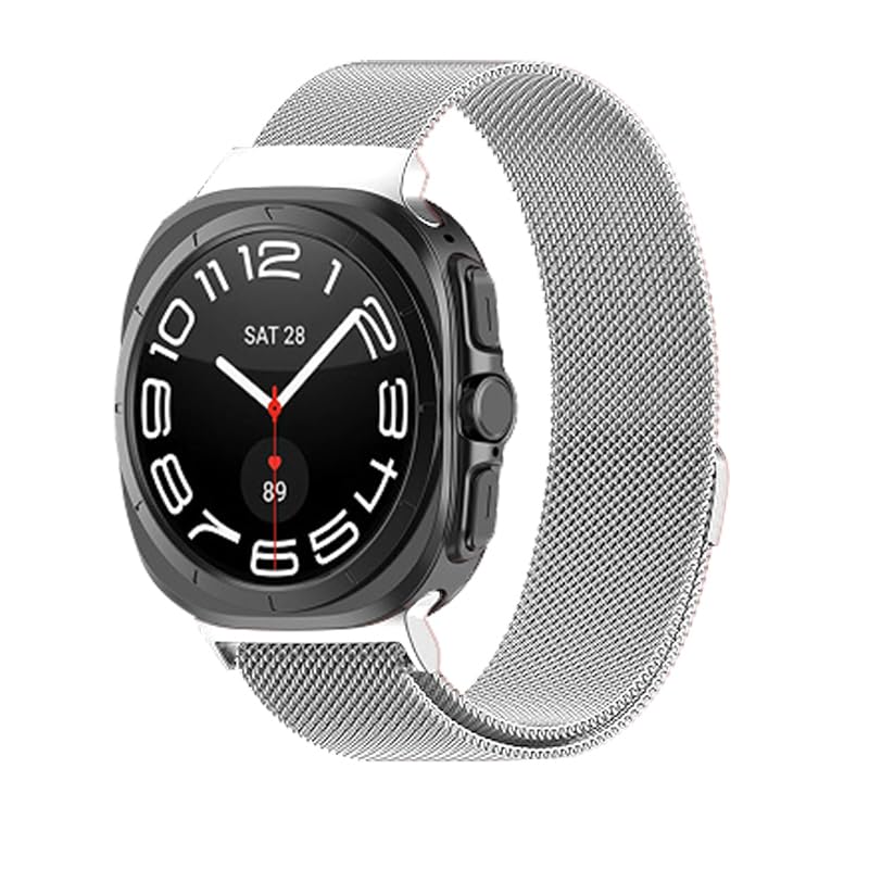 Compatible with 2024 Samsung Galaxy Watch 7 Ultra Band 47mm, Men Women Magnetic Milanese Loop Mesh Metal Stainless Steel Strap Replacement Wristband