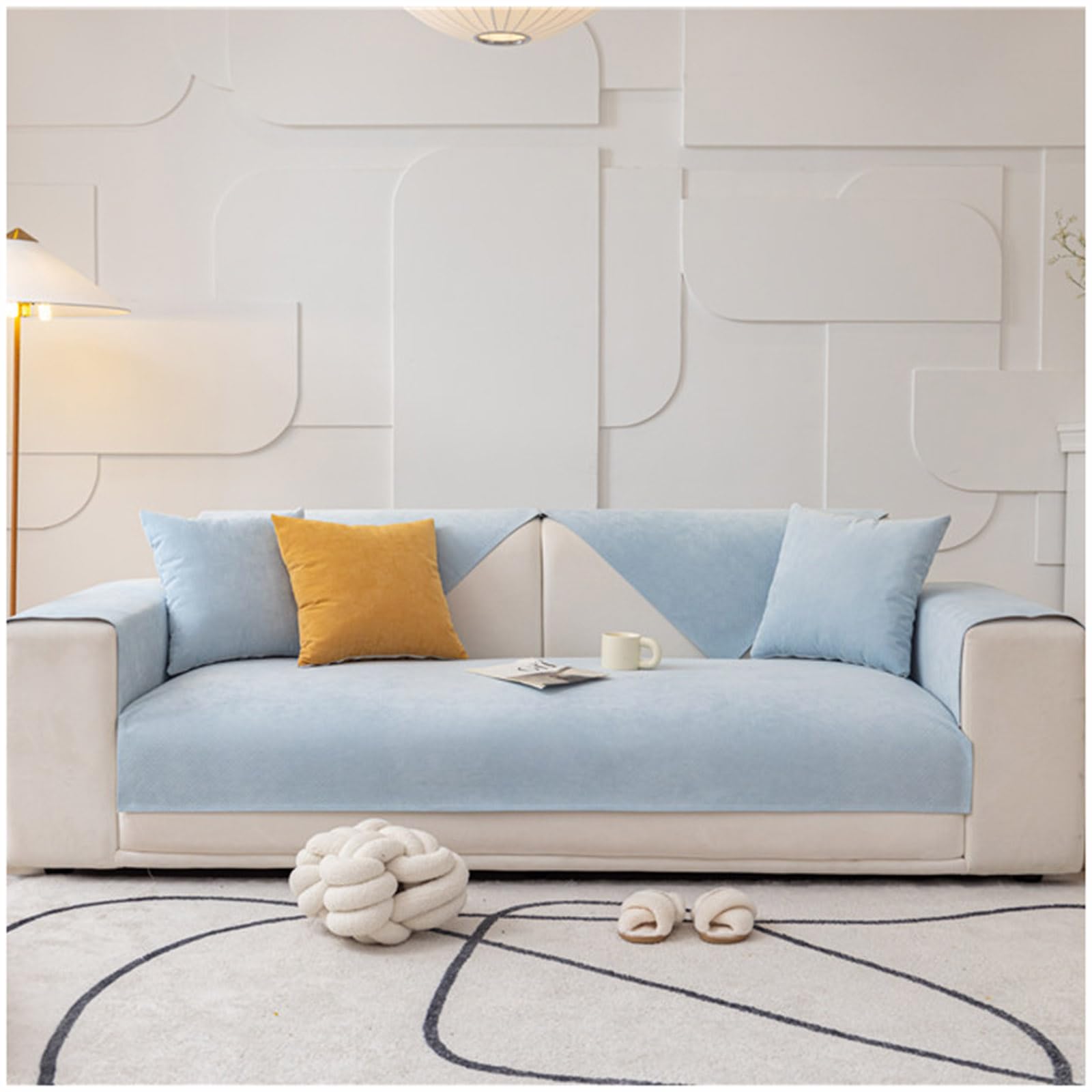 BDMFJY Universal Sofa Cover 1 2 3 Seater, Non-Slip Sofa Slipcovers for Corner L Shape, Waterproof Sofa Cover, Thick Textured Sofa Cushion Covers Furniture Protector,Gray Blue,110x110cm