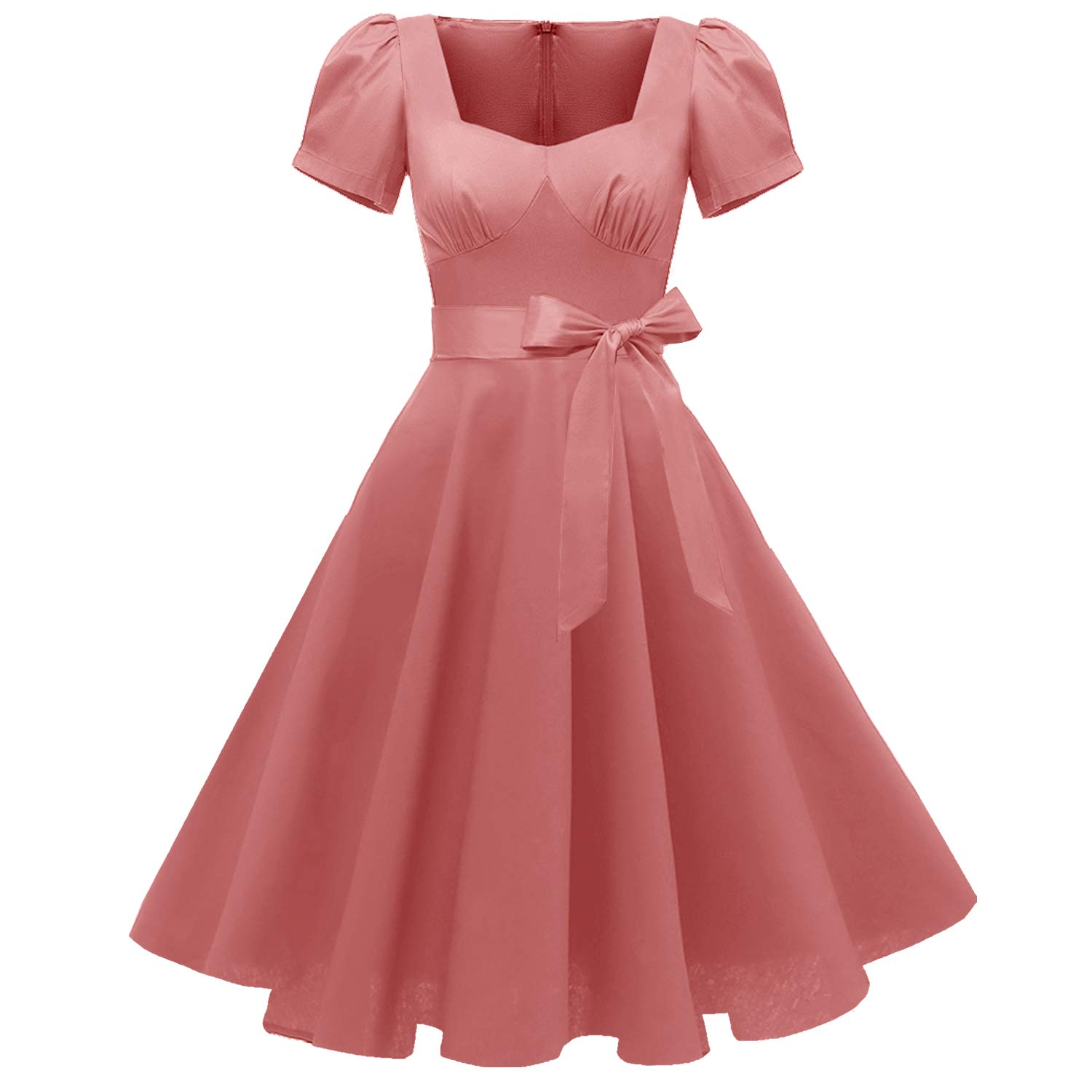 GOOBGS Women's 1950s Vintage Puff Sleeves Cocktail Rockabilly Swing Retro Dress with Pockets New