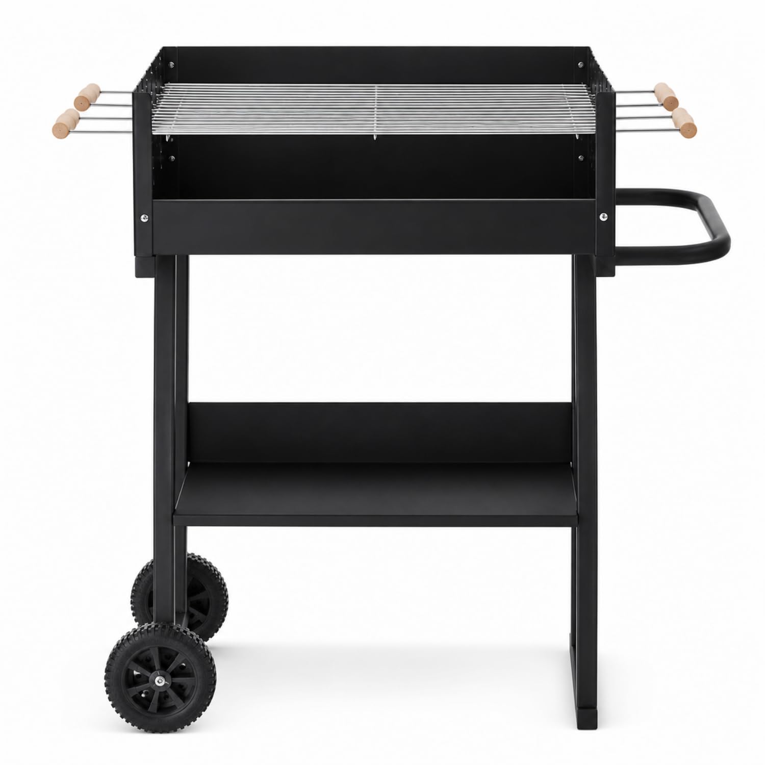 Barbecue A Carbone Con Griglia Regolabile In Altezza Telaio In Acciaio Resistente Al Calore Ripiano Inferiore Porta Accessori E Ruote Per Giardino Terrazzo Picnic 87 x 52 x 90 Cm Nero