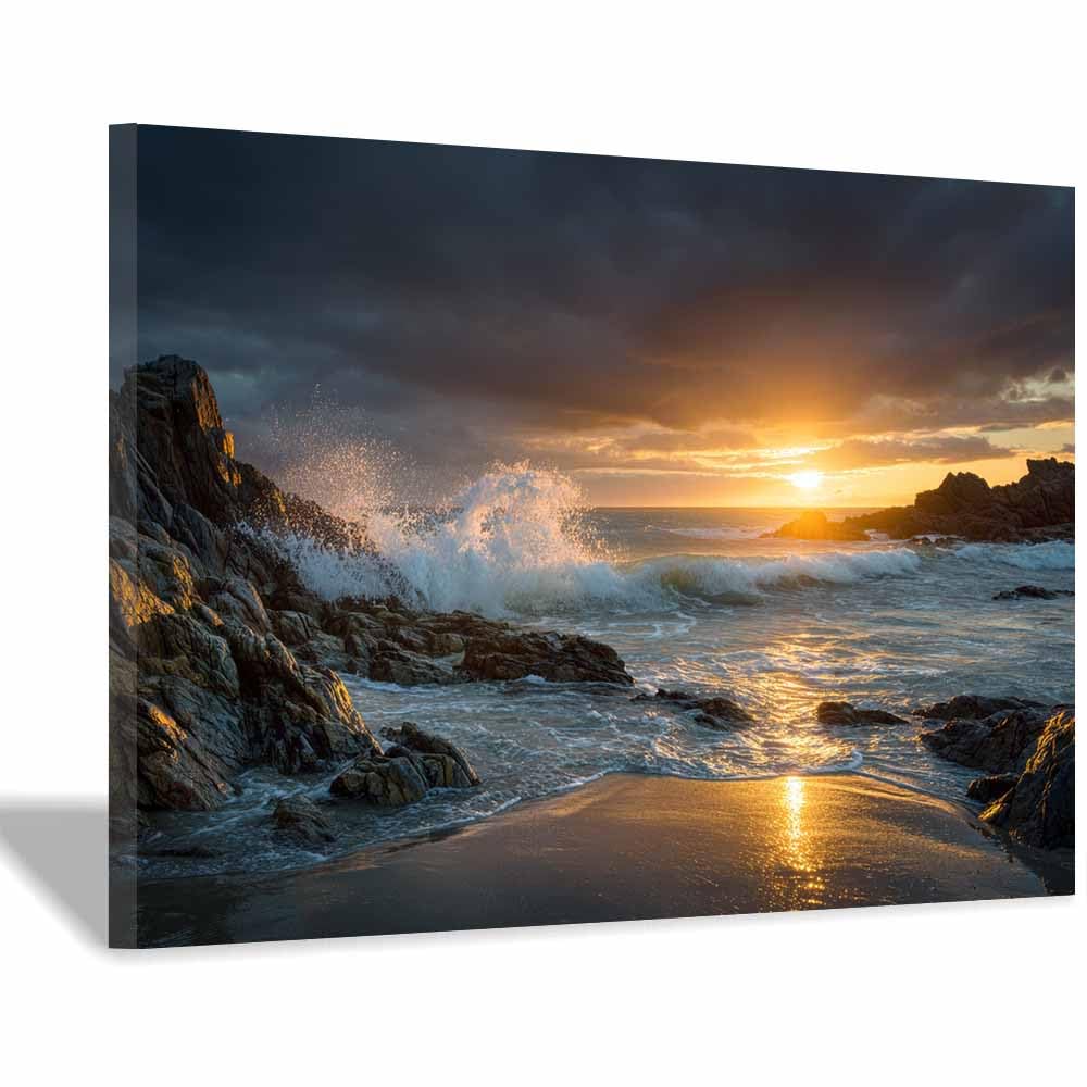 DMZPKZB Nature Landscape Pictures Rocky's Ocean Sunset Viewss Canvas Prints Wall Decor,Painting Artwork for Bedroom,Living Room,Corridor,church,Home Decoration(Multicolor)-70x100cm Framed