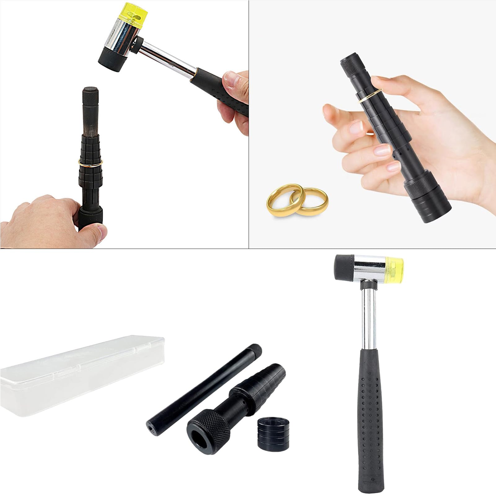 Ecarteur d'anneaux pour alliances et bijoux - 7 sections - Amplificateur de bagues avec marteau