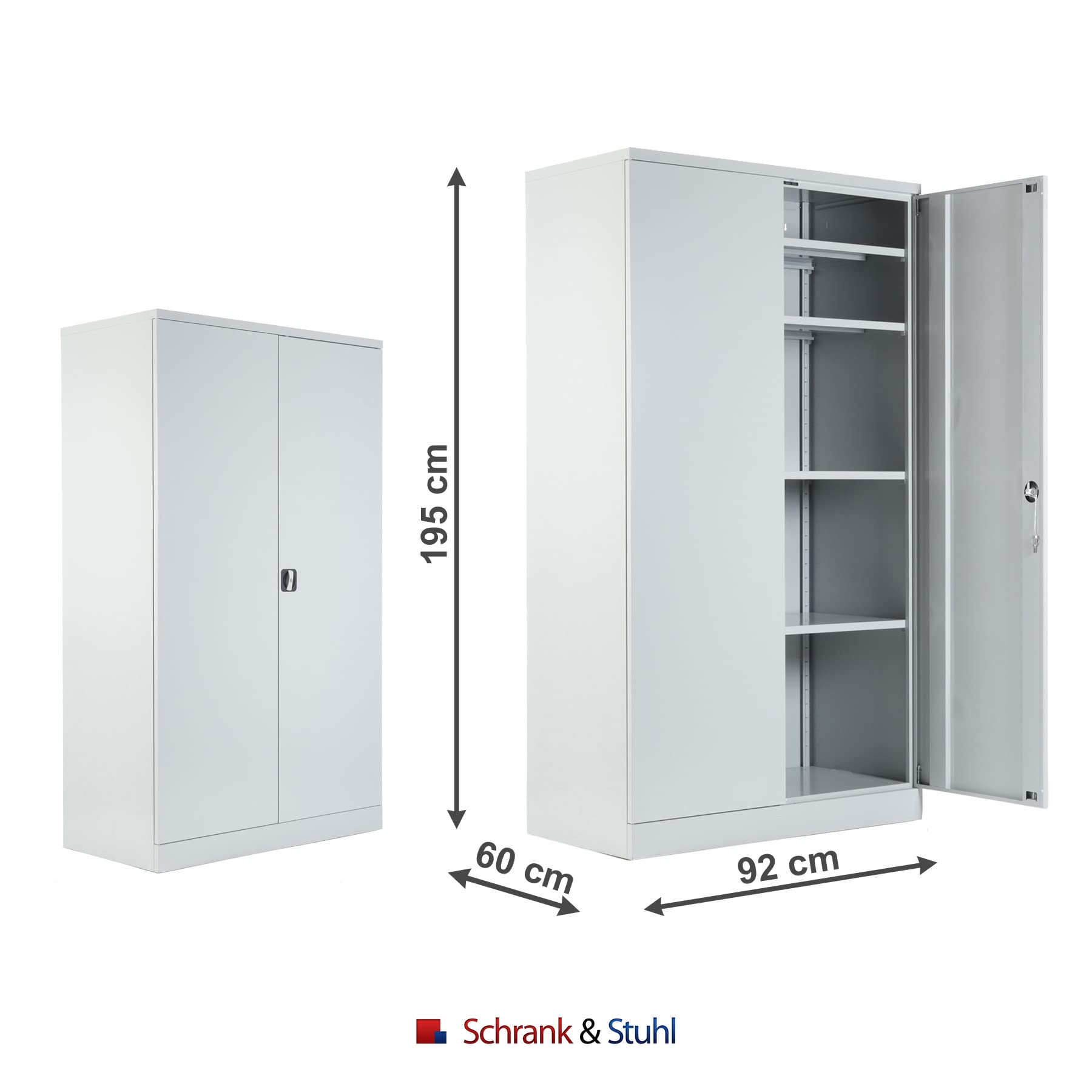 Schrank & Stuhl 2 Werkstattschränke XXL Schwerlastschränke 195 x 92 x 60 cm (HxBxT) GRAU - KOMPLETT MONTIERT