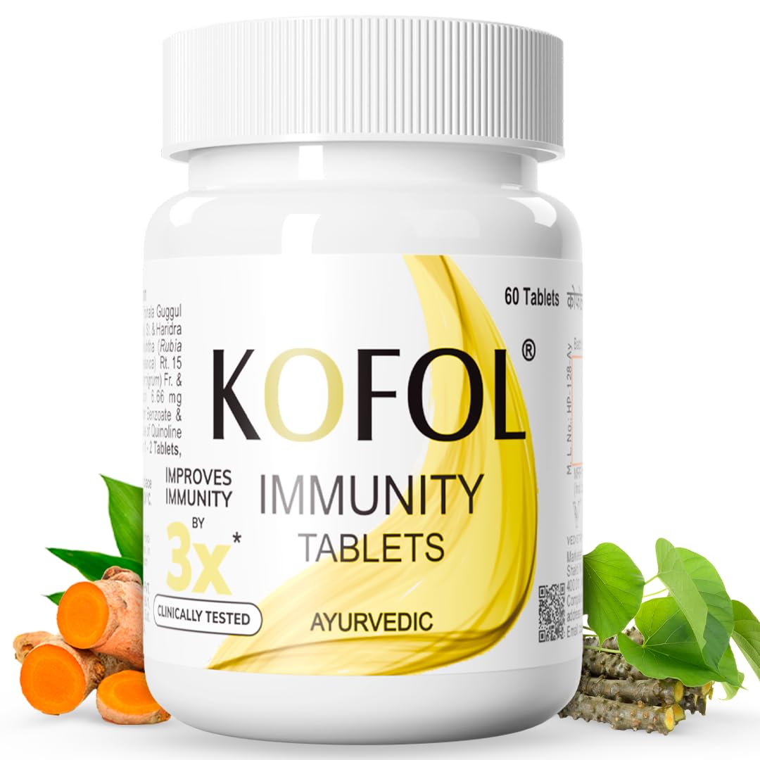 Kofol Immunity Tablet | Clinically Tested Ayurvedic Immunity Booster | Strengthens Immunity by 3X, Improves Respiratory Health by 6X & Protects Against Seasonal Infections – 60 Tablets (Pack of 1)