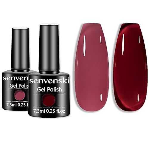 senvenski Esmalte de uñas de gel de gelatina color granate, rojo cereza, esmalte de gel transparente, kit de esmalte de gel de cristal transparente,