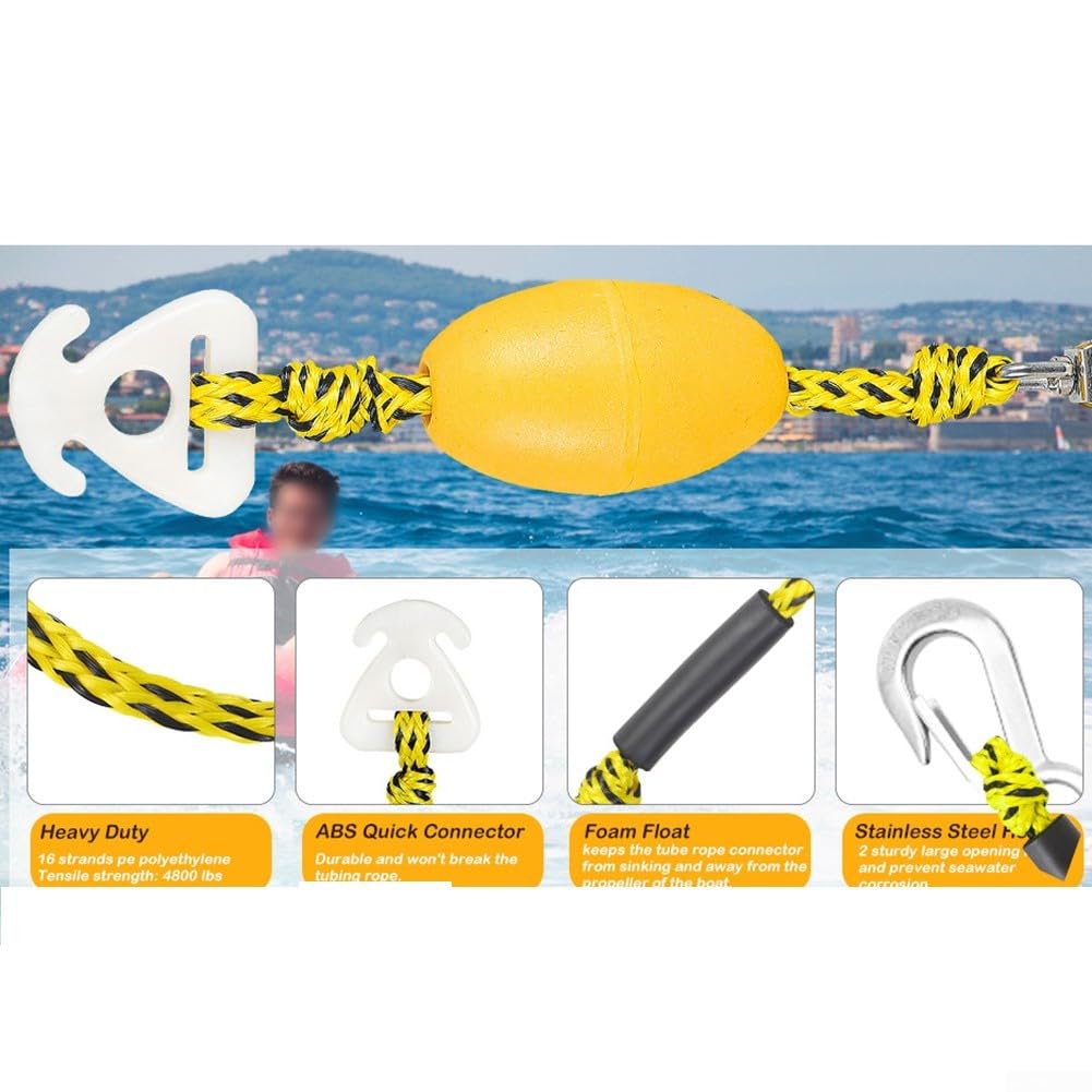 Corde de remorquage professionnelle de 5,2 m, capacité de 2177,2 kg, conçue pour le ski nautique et pour la sécurité des tubes