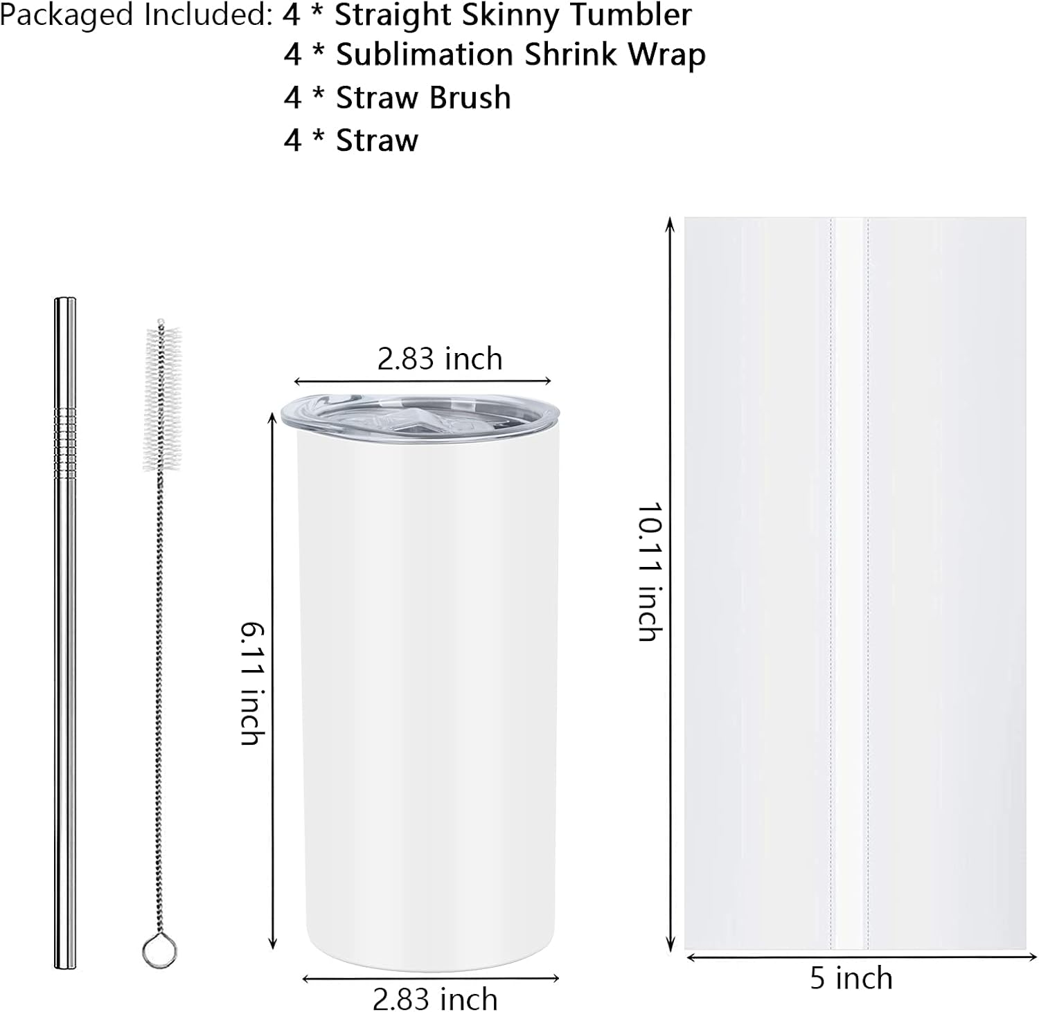 15 Oz Sublimation Skinny Tumbler Set, Straight Skinny Stainless Steel Tumbler Set for Sublimation with Lids, Insulated Skinny Slim Water Tumbler for Diy, White - Image 4