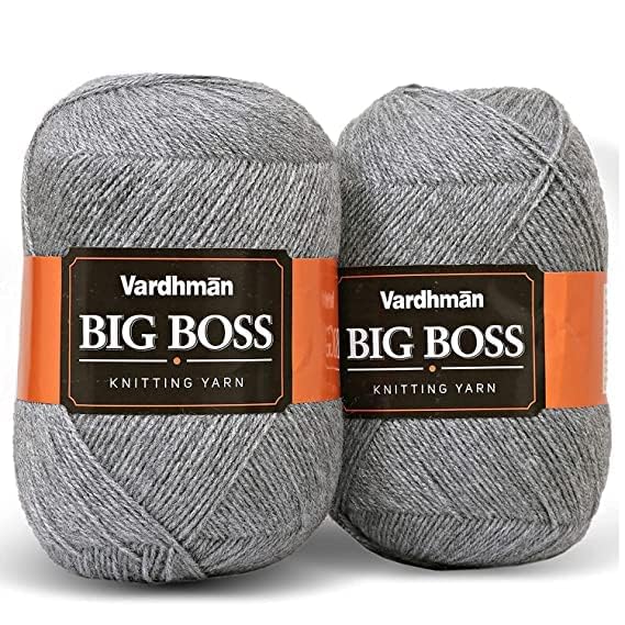 Image of NTGS Vardhman Big boss Wool Hand Knitting Soft Fingering Hank Yarn (1 Ball 200 gram Each) (Grey Shade no-35, 600 Gram)