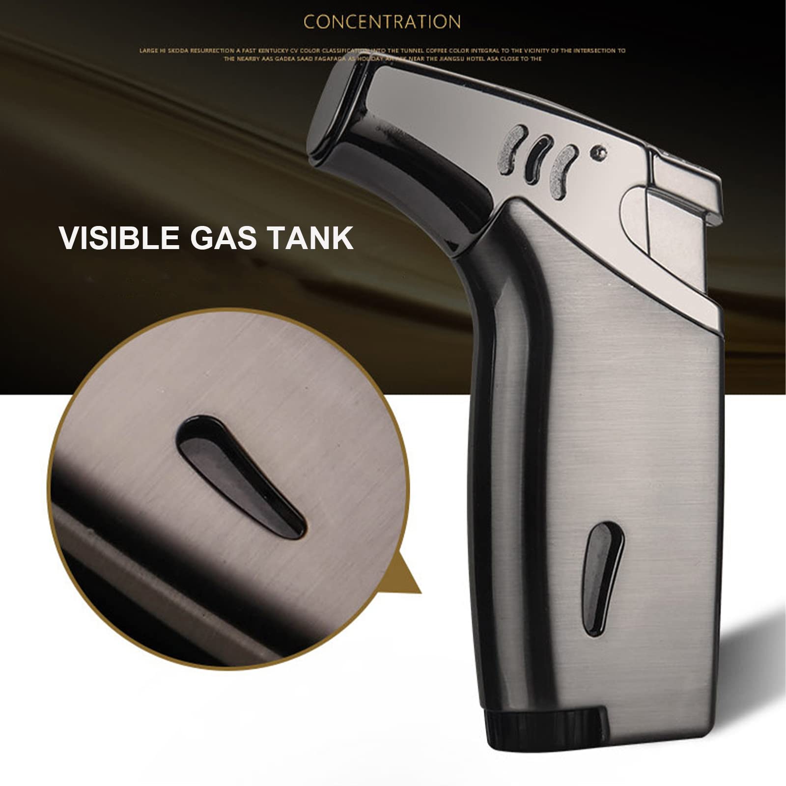 Encendedor Inflable de Metal con Codo, Encendedor de cigarros con Tanque de Gas Visible, a Prueba de Viento, Encendedor de butano con Llama de Chorro Azul, Accesorios para Fumar,Gray