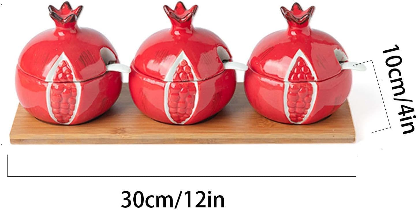 Sugar bowlFruit Sugar Bowl with Lid and Spoon Colorful Sugar Pot Ceramic Coffee Sugar Canisters Sugar Container Spice Jar Salt Pot Seasoning,Pomegranate
