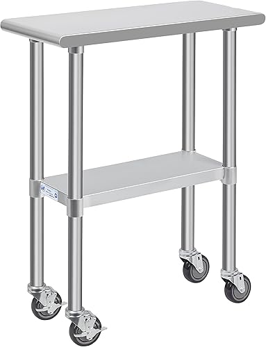 Hally - Mesa de acero inoxidable para preparación y trabajo, 30 x 12 pulgadas con ruedas, mesa comercial NSF resistente con estante inferior y patas