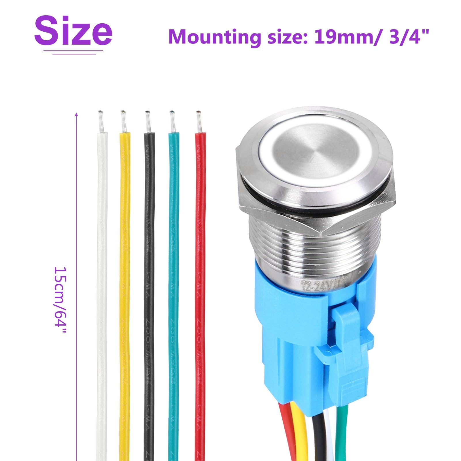 DMiotech 5Pcs 19mm / 3/4" Push Button Switch - Image 4