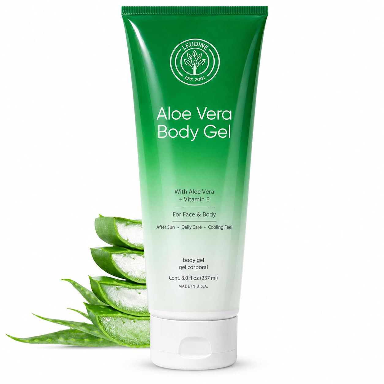 L'eudine Aloe Vera Gel - 8Fl Oz - Natural Aloe Gel for Skin Care - Premium Aloe for Sunburn Relief, Burns, and After Sun Care - for Face and Body -