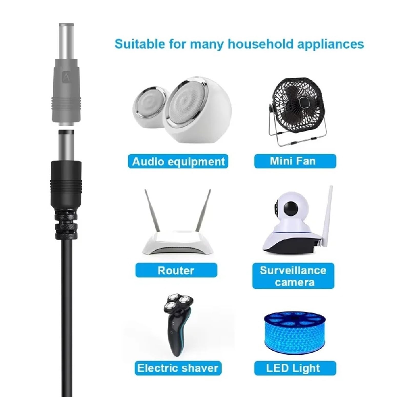Kabel USB DC 5,5 x 2,1 mm 5 V 8 końcówek do telewizora CCTV Box