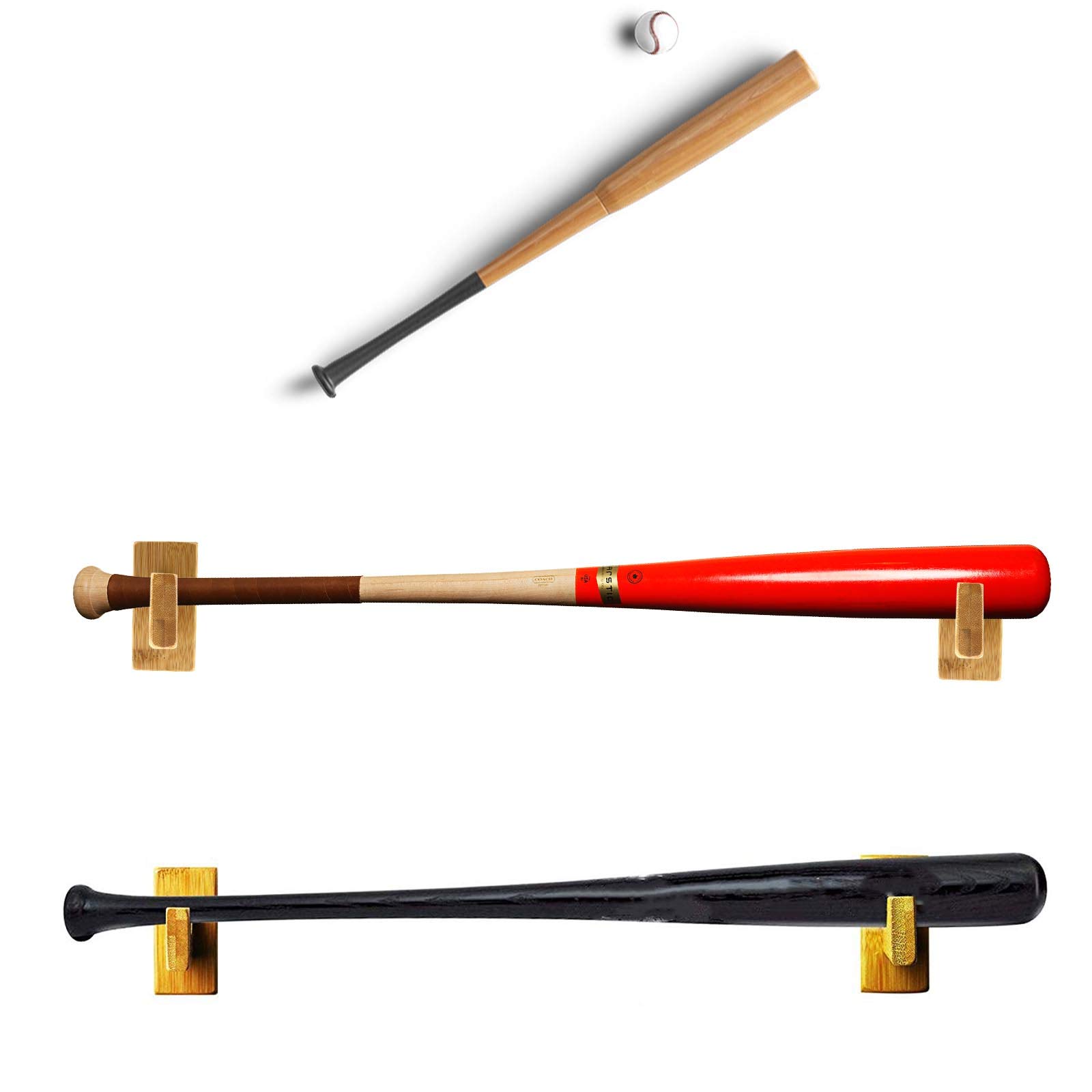 Baseballschläger-Halterung mit Schrauben-Zubehör-Set, versteckte Schrauben, Wandhalterung, horizontal, Braun, 2 Stück