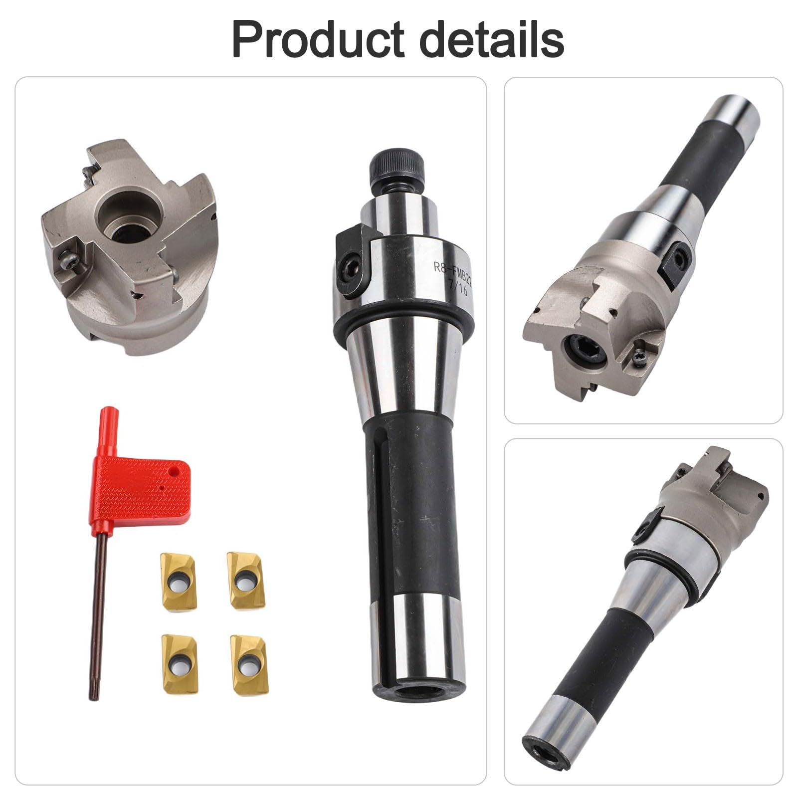 R8 FMB22 für Dorn mit 400R 50 mm Schalenschaftfräser, legierter Stahl, Planfräswerkzeug-Set für APMT1604 Hartmetall-Einsätze, inklusive 4 Klingen und für T15-Schraubenschlüssel