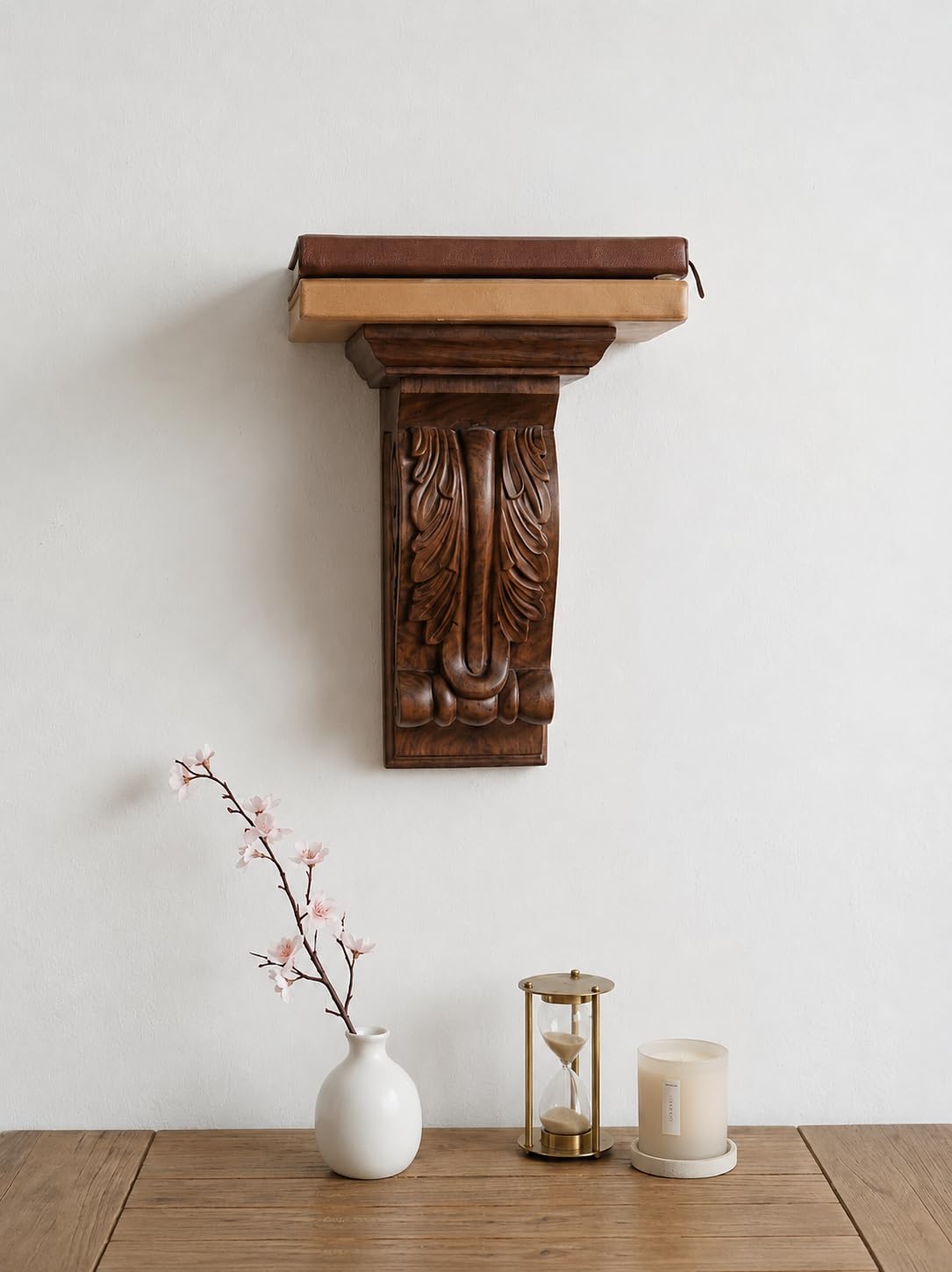 Wooden Decorative Wall Shelf Vintage Carved Wall Mounted Display Shelf Floating Shelf for Living Room, Bedroom, Entryway, Candle, Vase & Home Décor (Brown)-image-41