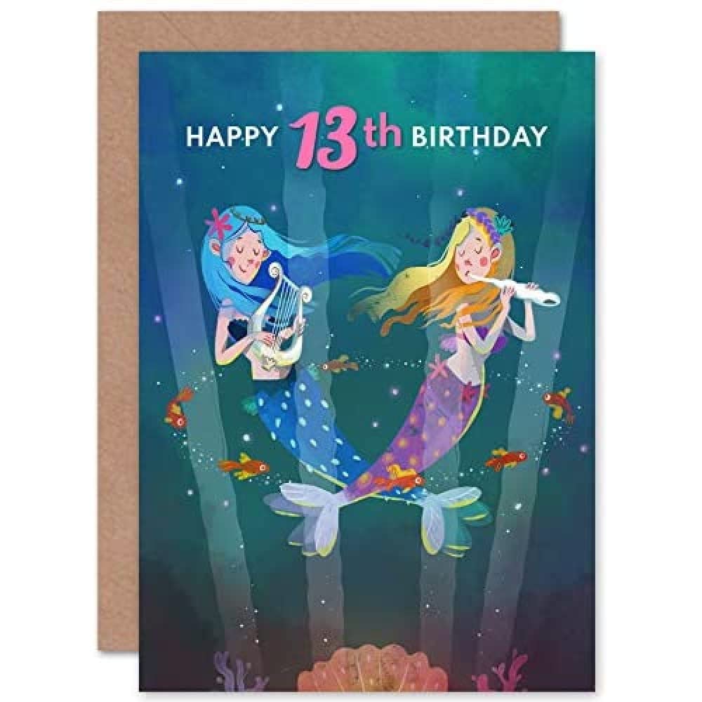 Wee Blue Coo Mermaid Music Birthday 13th Greetings Card