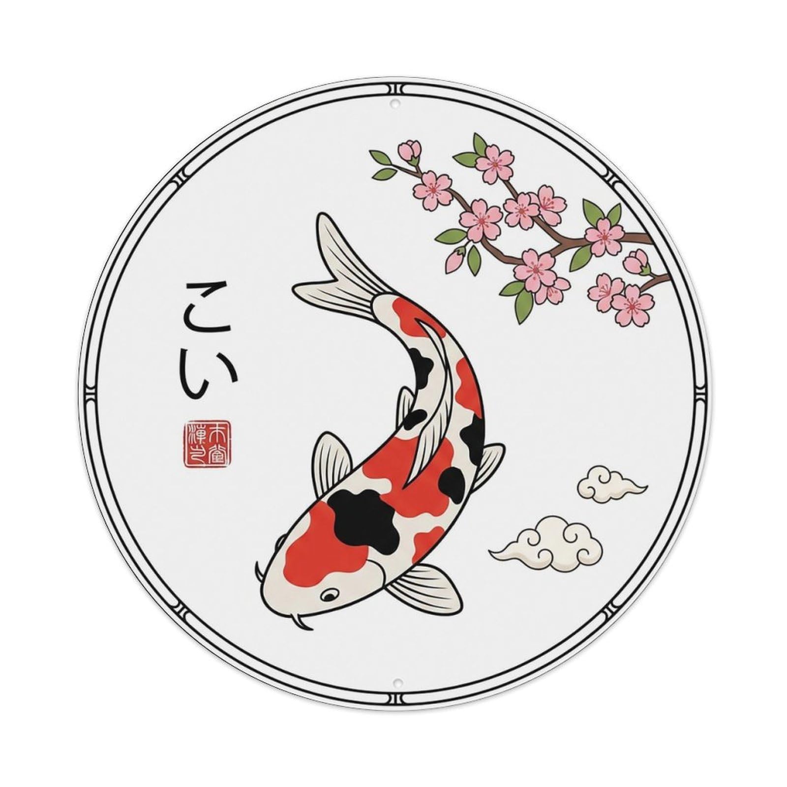 Odgynaw 8X8inch(20X20cm) Vintage Koi Fish Japanese Crimson Metal Tin Sign