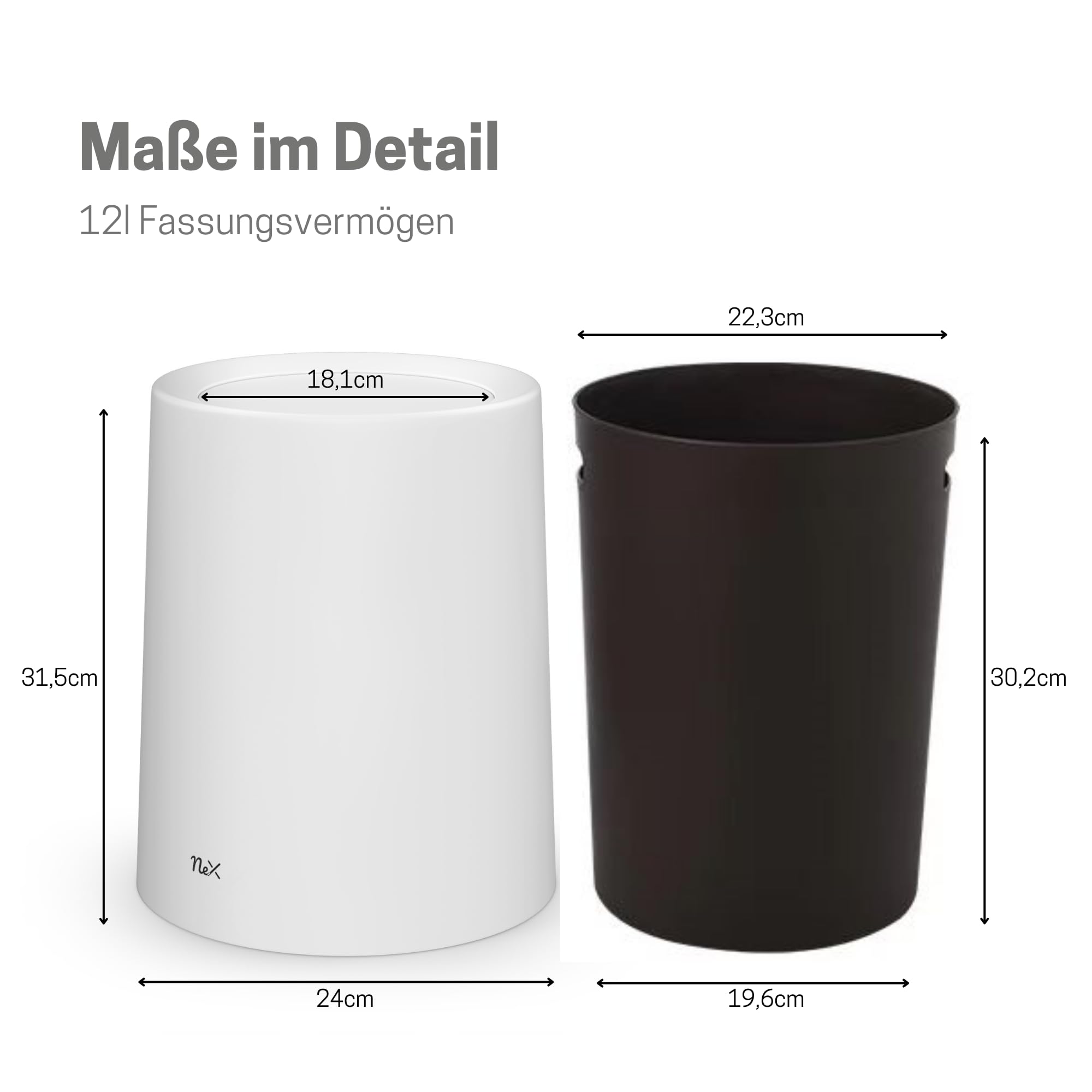 Cestino 12L con coperchio girevole bianco opaco – Versatile cestino per bagno e WC, elegante cestino per ufficio bianco, secchio per cosmetici bianco, in plastica di alta qualità, ideale per bagno e