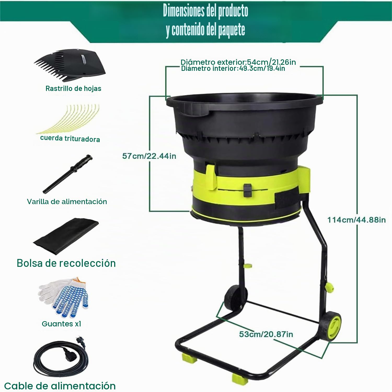 Trituradora De Hojas Eléctrica Sin Cuchillas 2500 W Trituradora Eléctrica Con Cable Y Ruedas Y Bolsa Recolectora Jardín Trituradora 8000 Rpm,Para Hojas,Césped Y Recortes Jardín,noPowercord