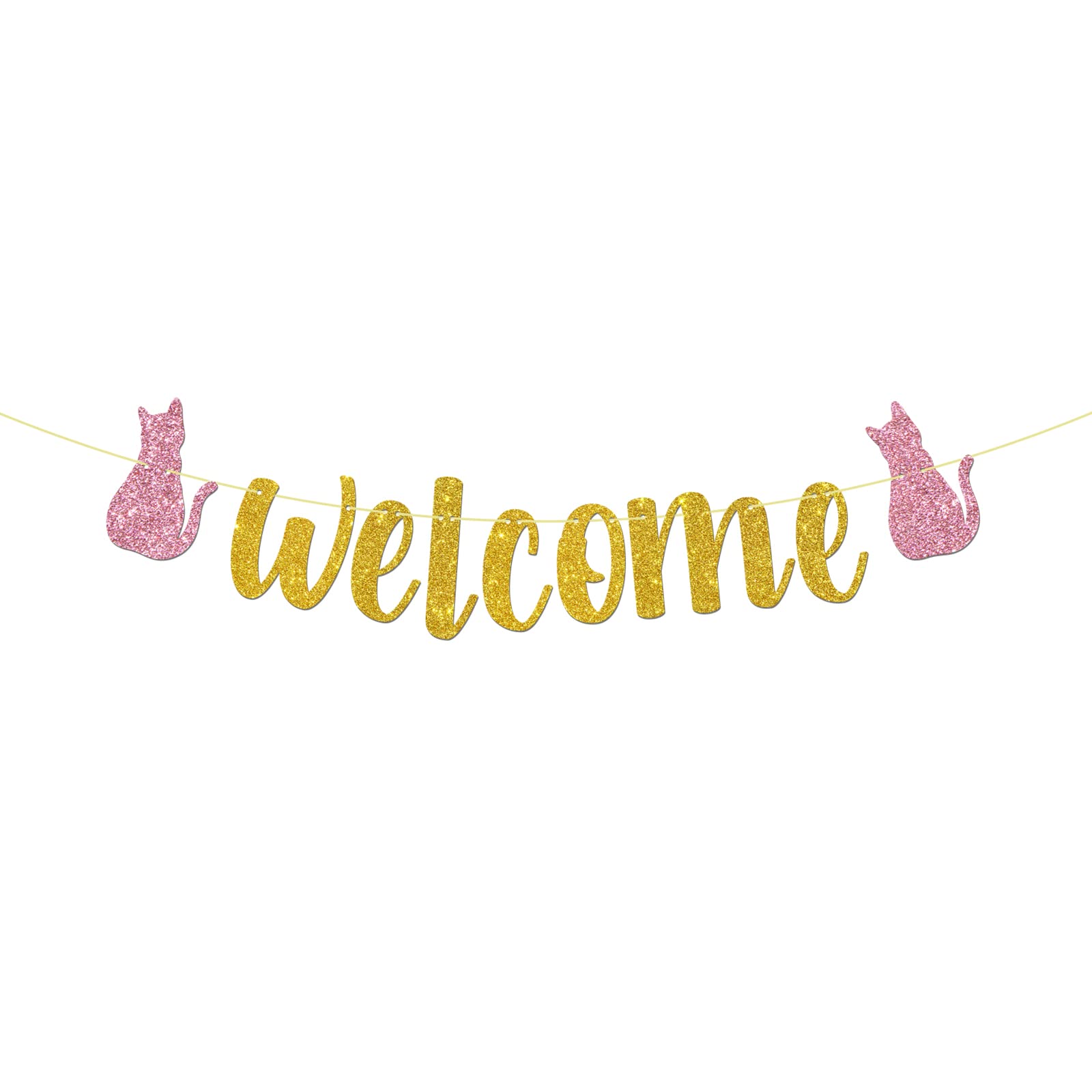 Gold Glitter Cat Sign Welcome Banner, Happy Birthday Cat Party Decorations, Kitty Birthday, Newcomer Cat Theme Party Decoration Supplies