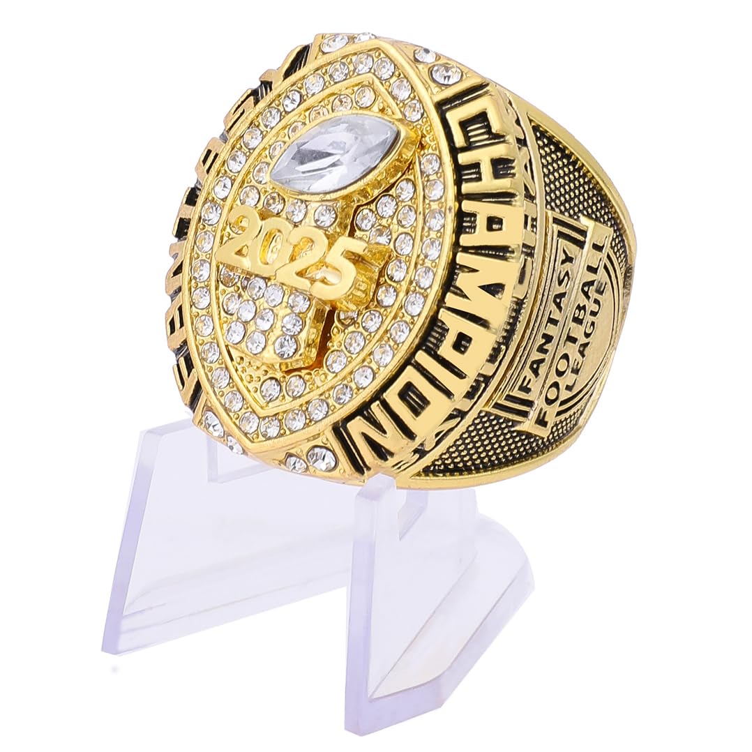 guancrown 2025 Fantasy Football Championship Ring Award Prize Trophy Sports Winner FFL Champion Ring, size 11, Zinc, White Diamond — image 1