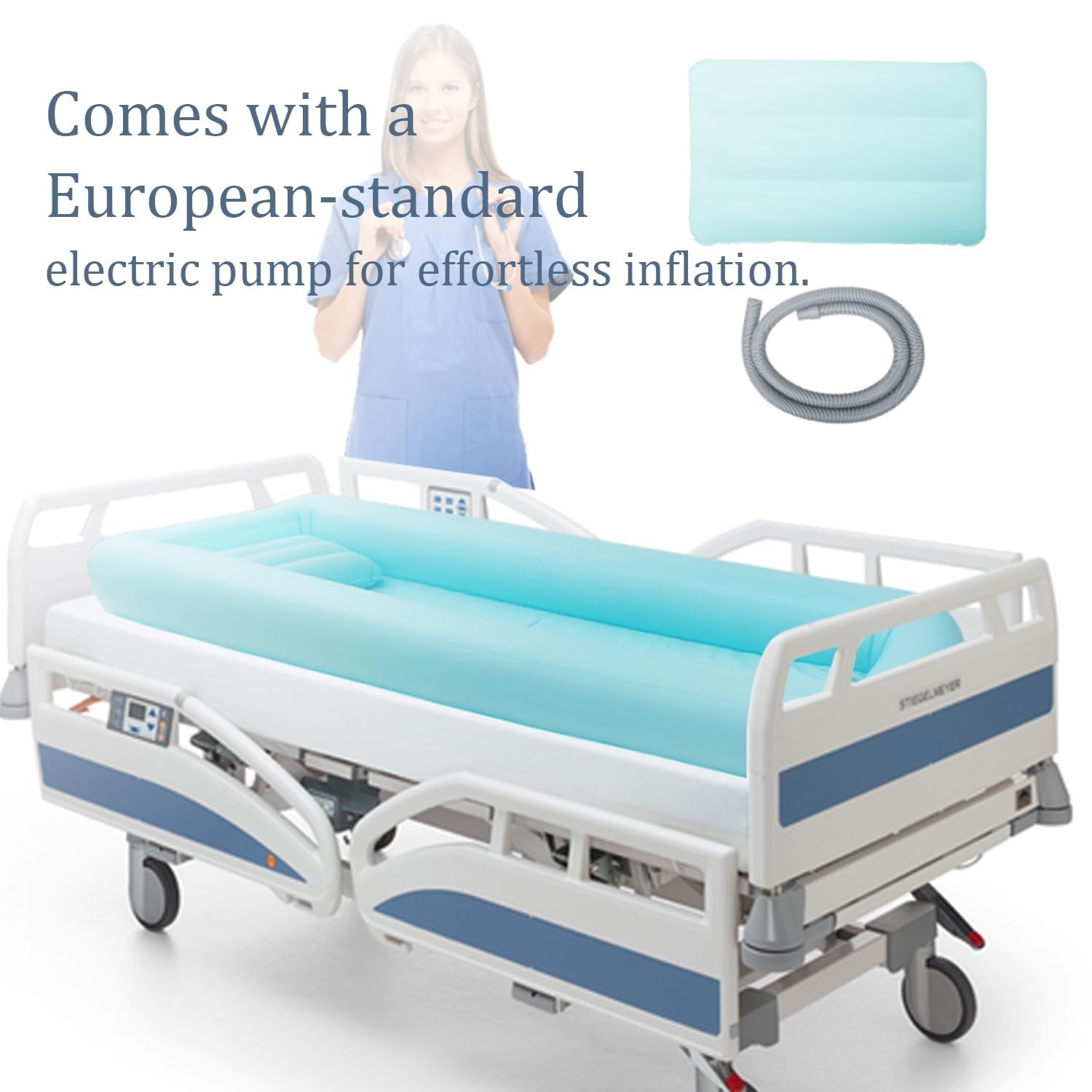 Vasca Da Bagno Gonfiabile,Vasca Per Doccia,Set Doccia Con Vasca Da Bagno Gonfiabile,Sacca Per l'Acqua e Pompa Ad Aria,Adatto a Persone Con Disabilità,Anziani e Pazienti Allettati,Portatile(Blu)