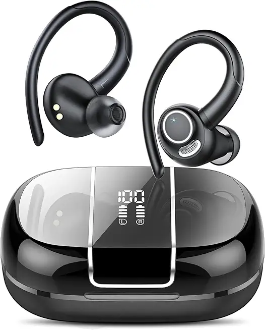 Bluetooth Kopfhörer Sport, Kopfhörer Kabellos Bluetooth 5.3 mit ENC Mikrofon, 48Std Premium-Tiefbass Wireless Earbuds mit LED Anzeige, Leichtes Design, IPX7 wasserdichte Ohrhörer with Earhook