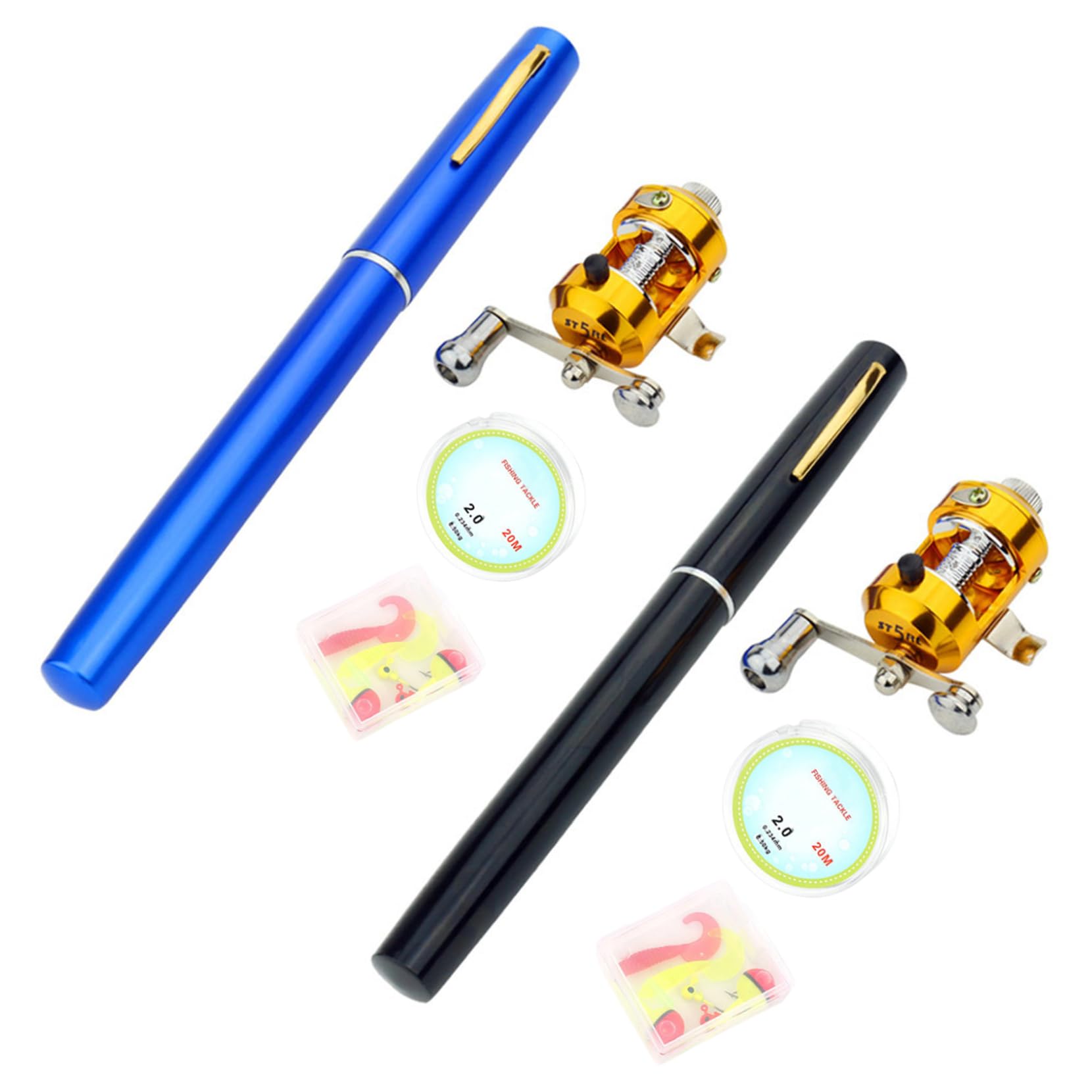 Petite canne à pêche stylo canne à pêche, 21,6 cm, mini canne à pêche, 5 sections, canne à pêche télescopique avec moulinet, canne à pêche portable noire