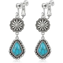 Bohemian Turquoise Clip On Earrings for Women Handmade Sterling Silver Feather Dangle Earrings Vintage Boho Western Country Concert Jewelry Gifts